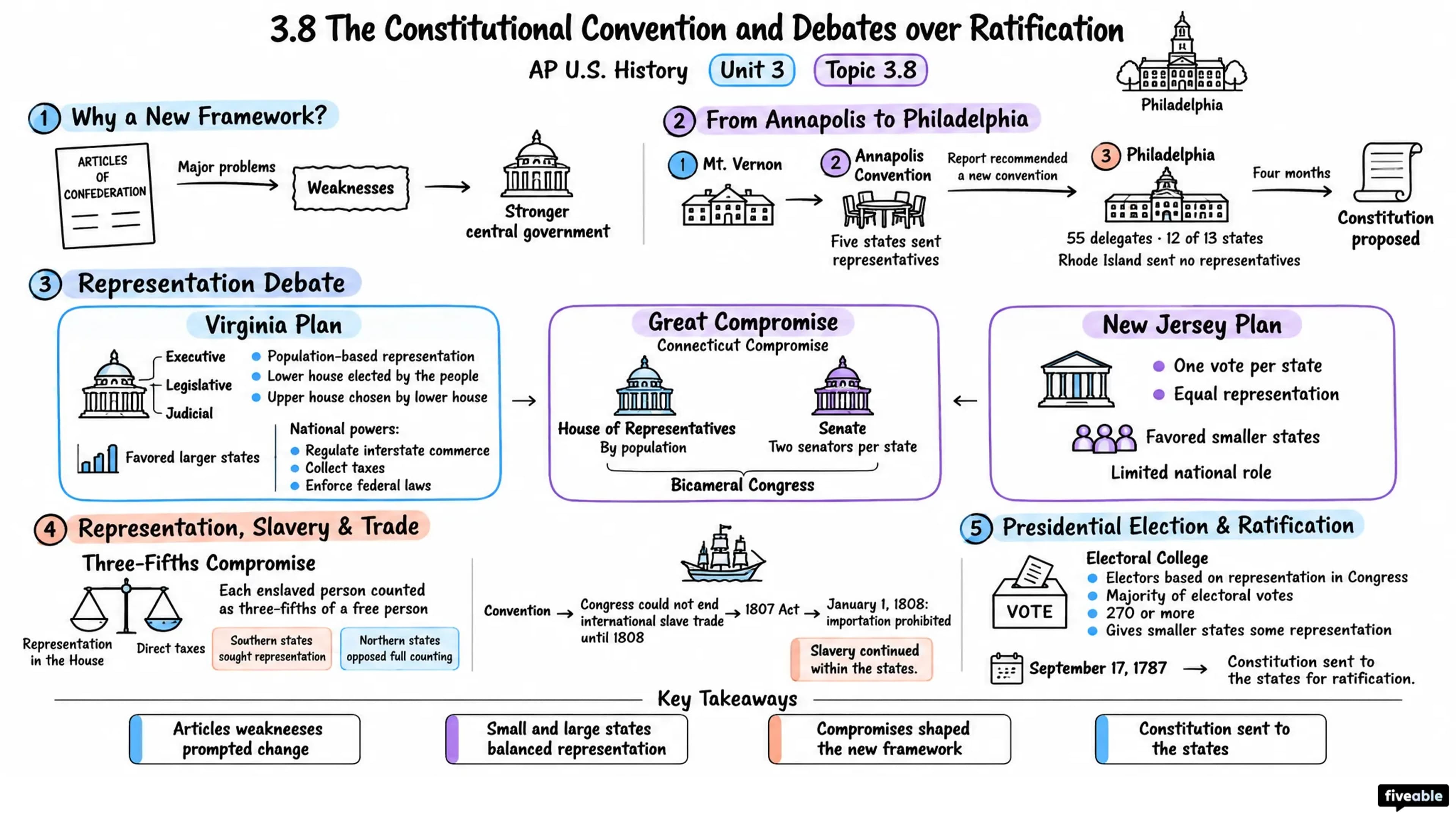 3.8 The Constitutional Convention and Debates over Ratification - AP US History - Unit 3 visual cheatsheet