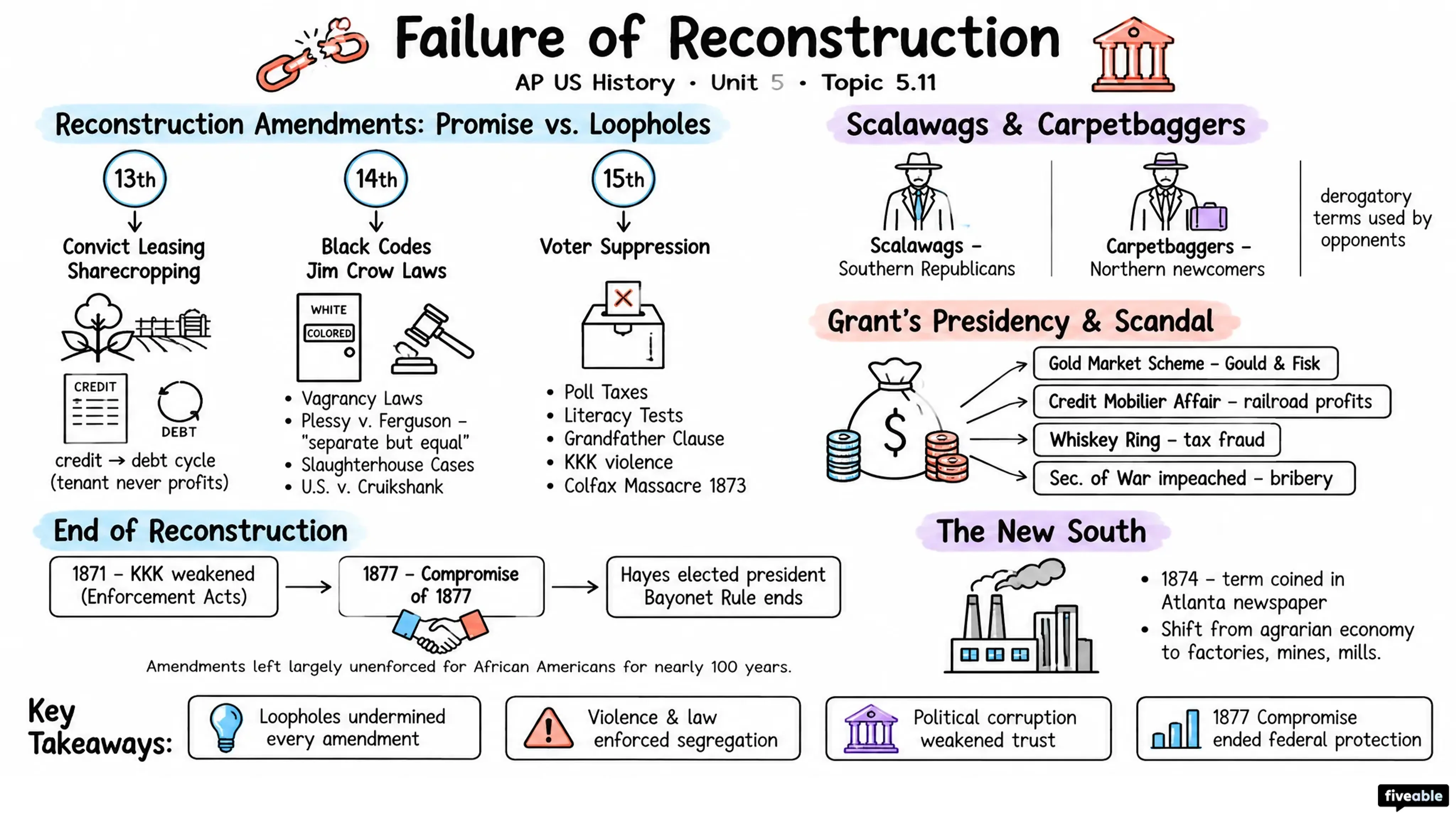 5.11 Failure of Reconstruction - AP US History - Unit 5 visual cheatsheet