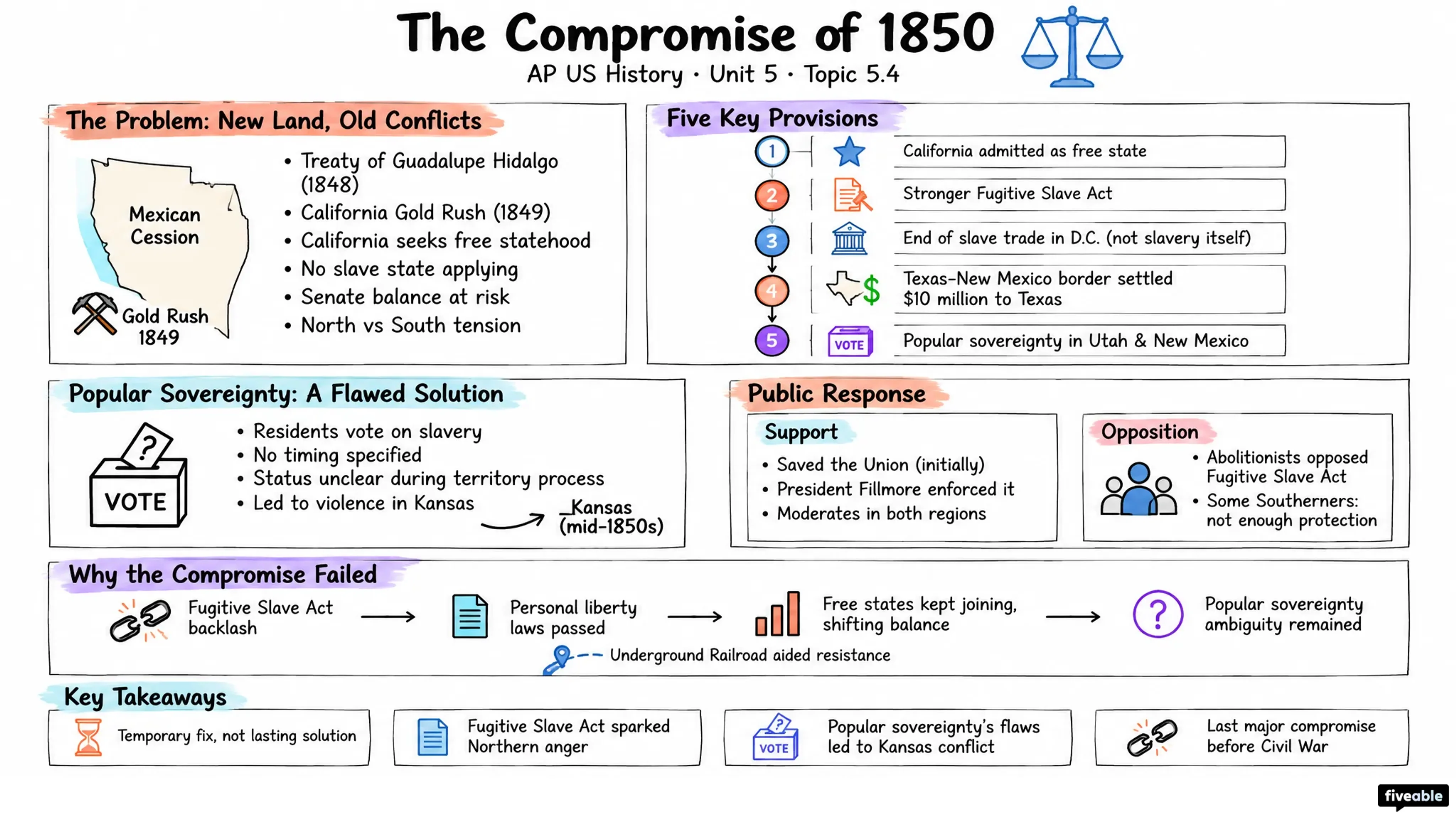 5.4 The Compromise of 1850 - AP US History - Unit 5 visual cheatsheet