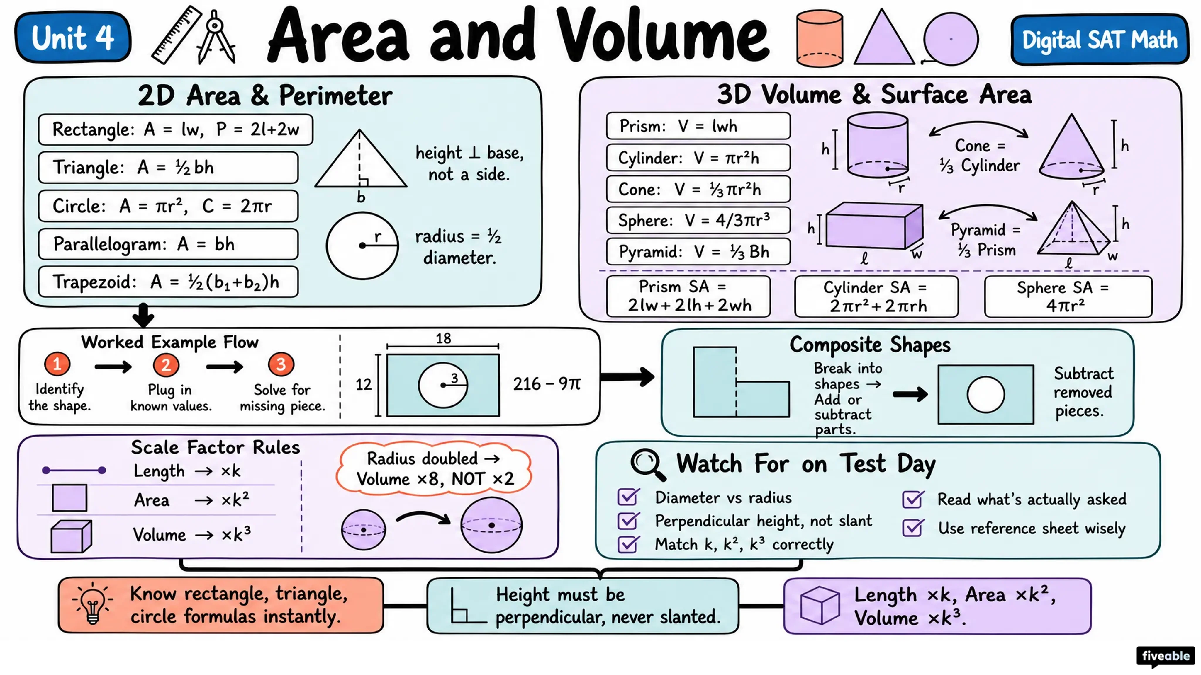 Area and Volume - Digital SAT - Unit 4 visual cheatsheet