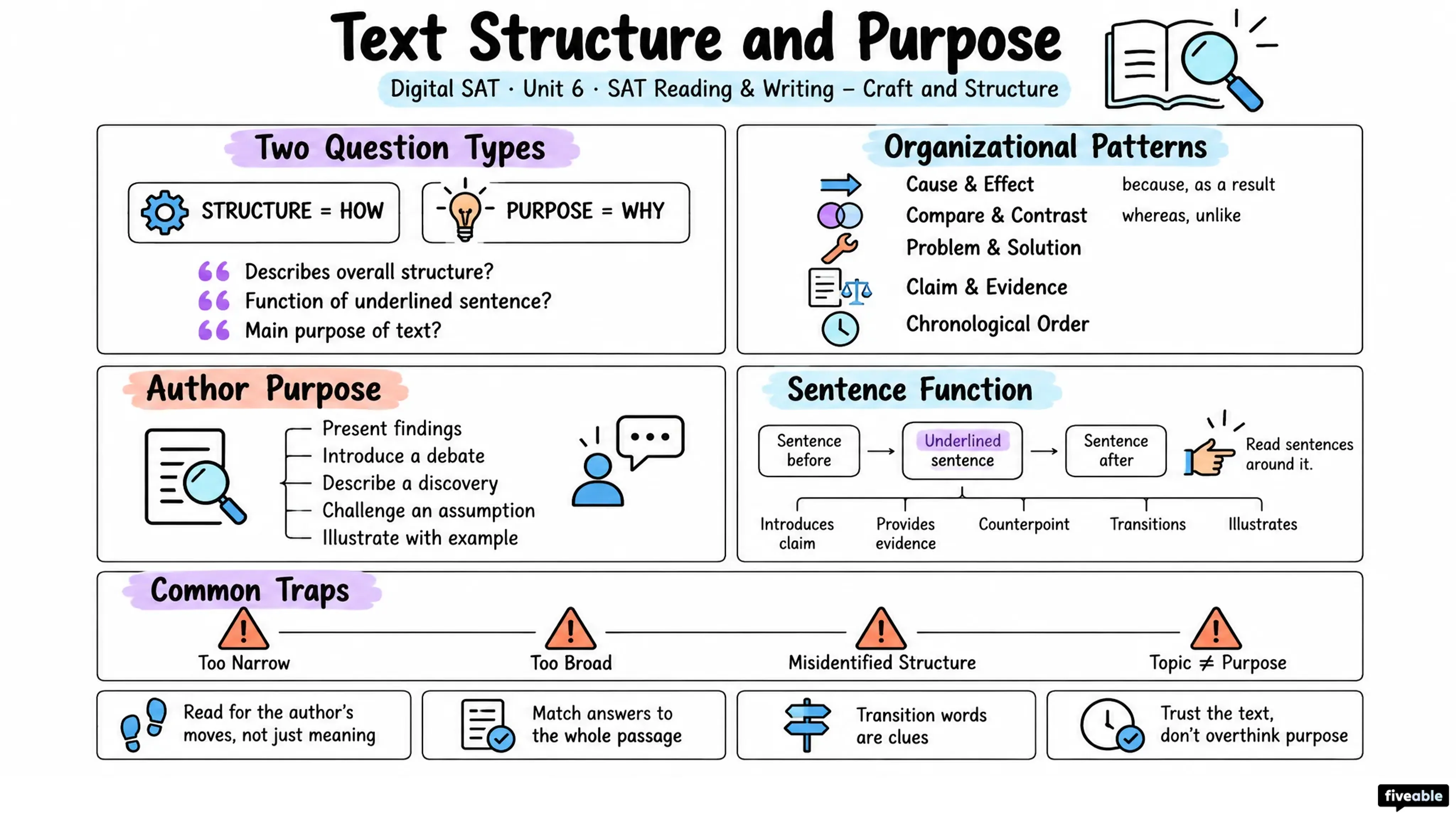Text Structure and Purpose - Digital SAT - Unit 6 visual cheatsheet