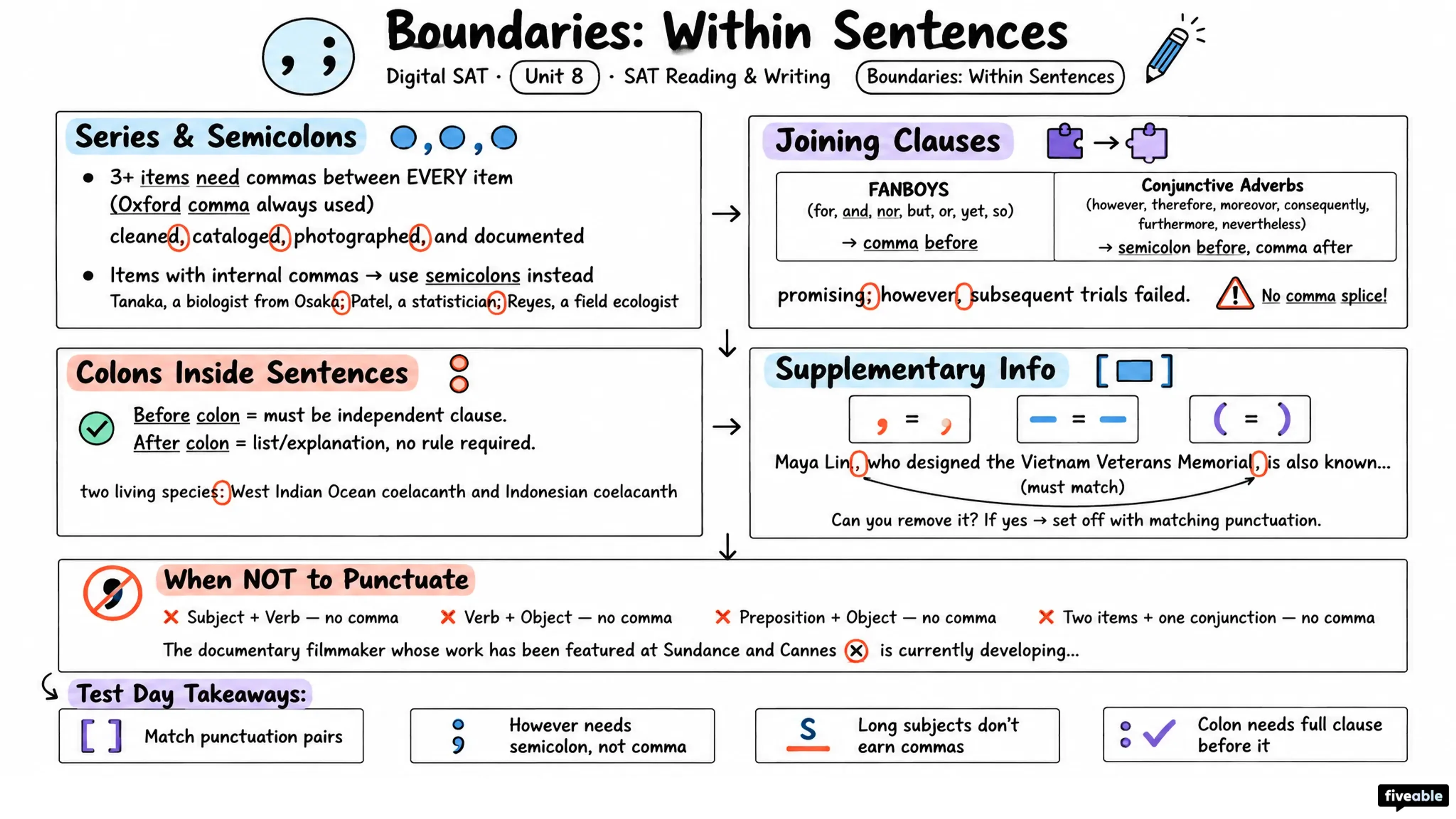 Boundaries: Within Sentences - Digital SAT - Unit 8 visual cheatsheet