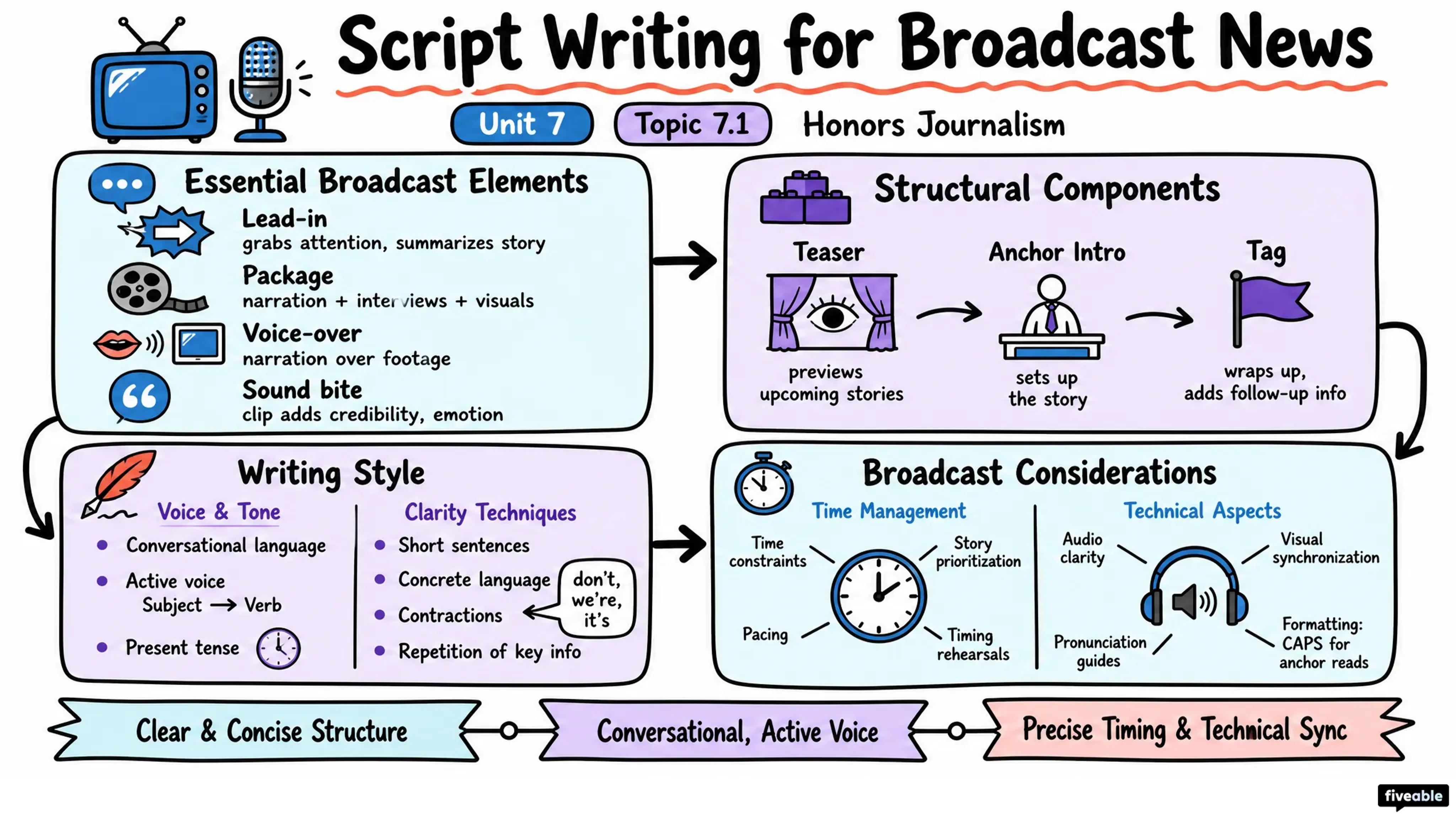 7.1 Script Writing for Broadcast News - Honors Journalism - Unit 7 visual cheatsheet