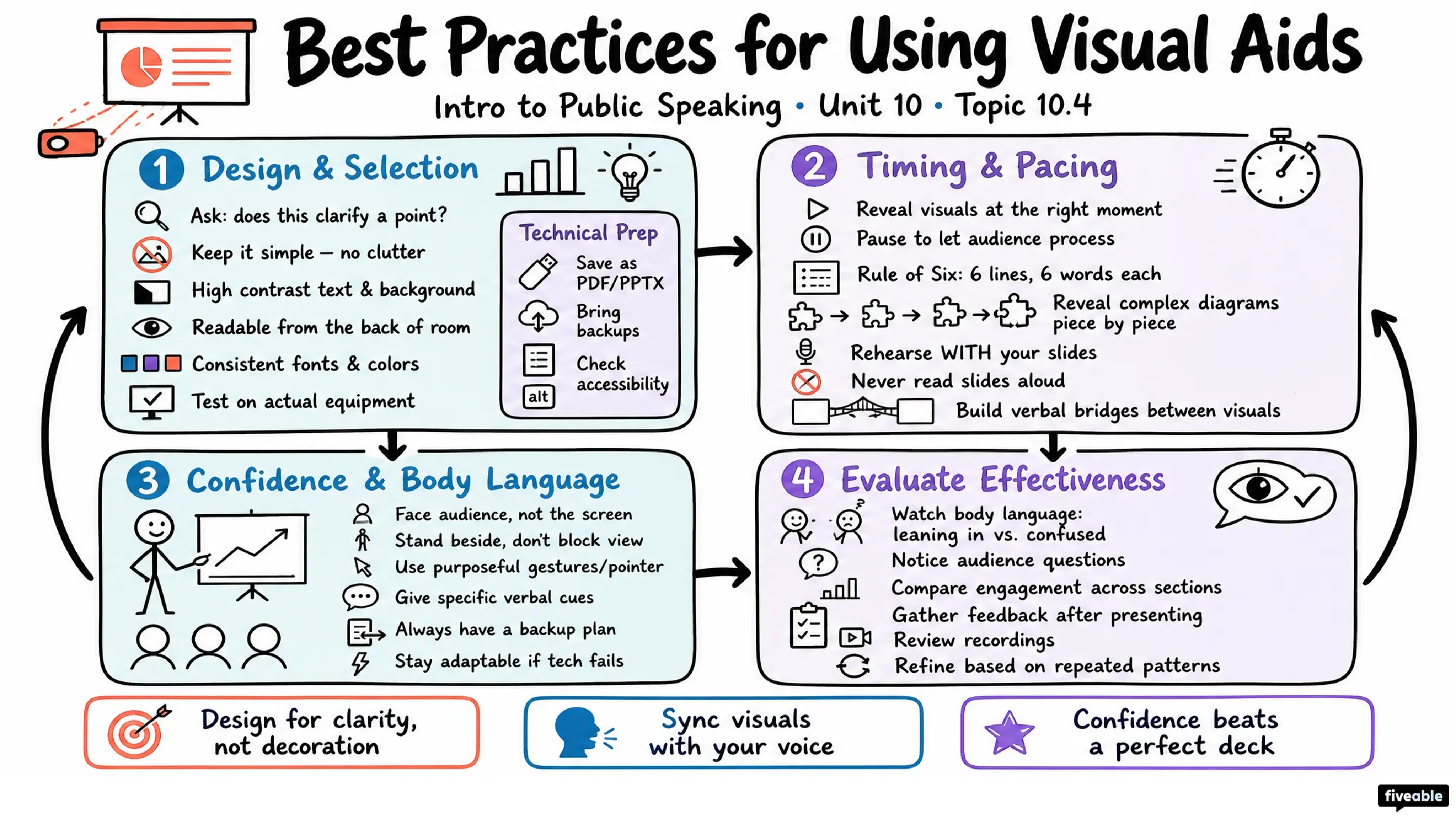 10.4 Best Practices for Using Visual Aids - Intro to Public Speaking - Unit 10 visual cheatsheet