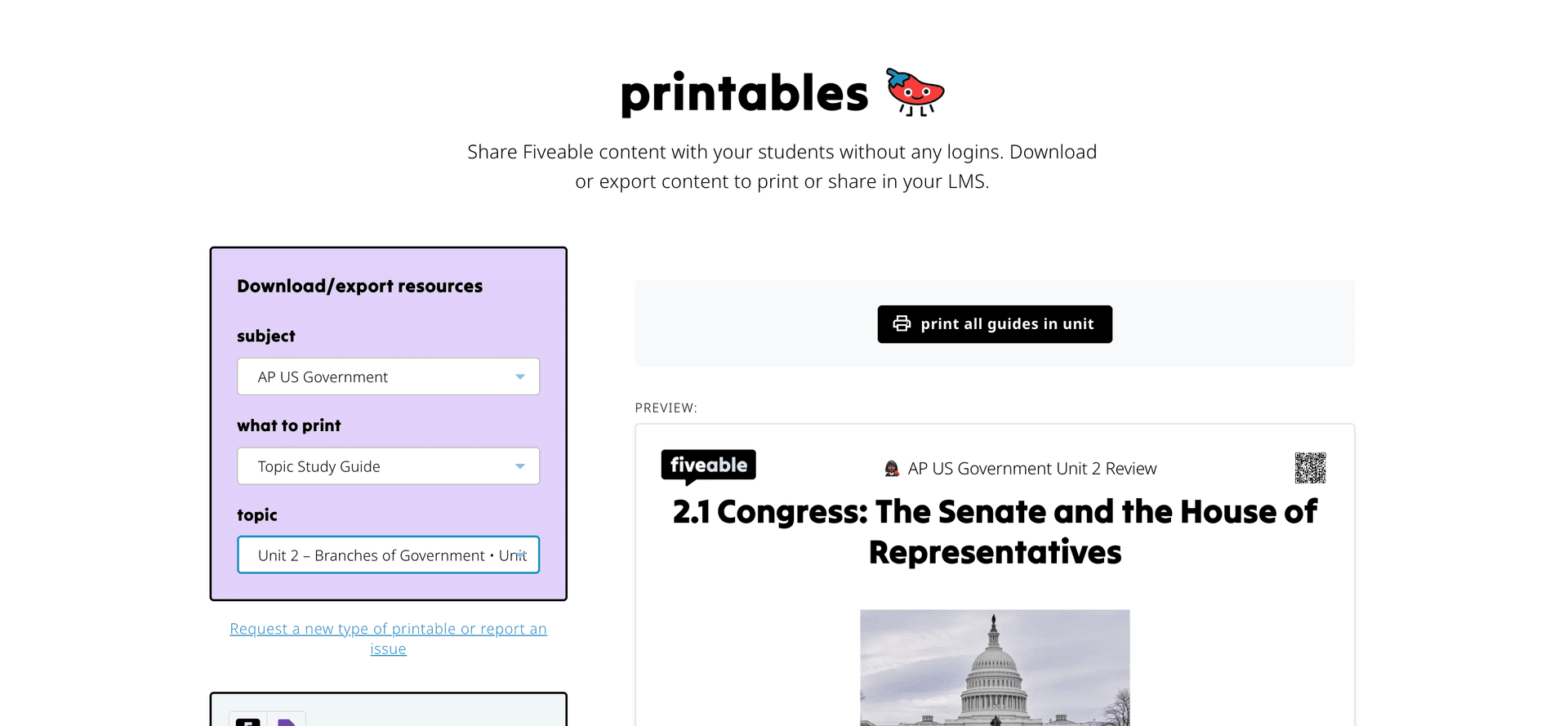 print study guides for a full unit