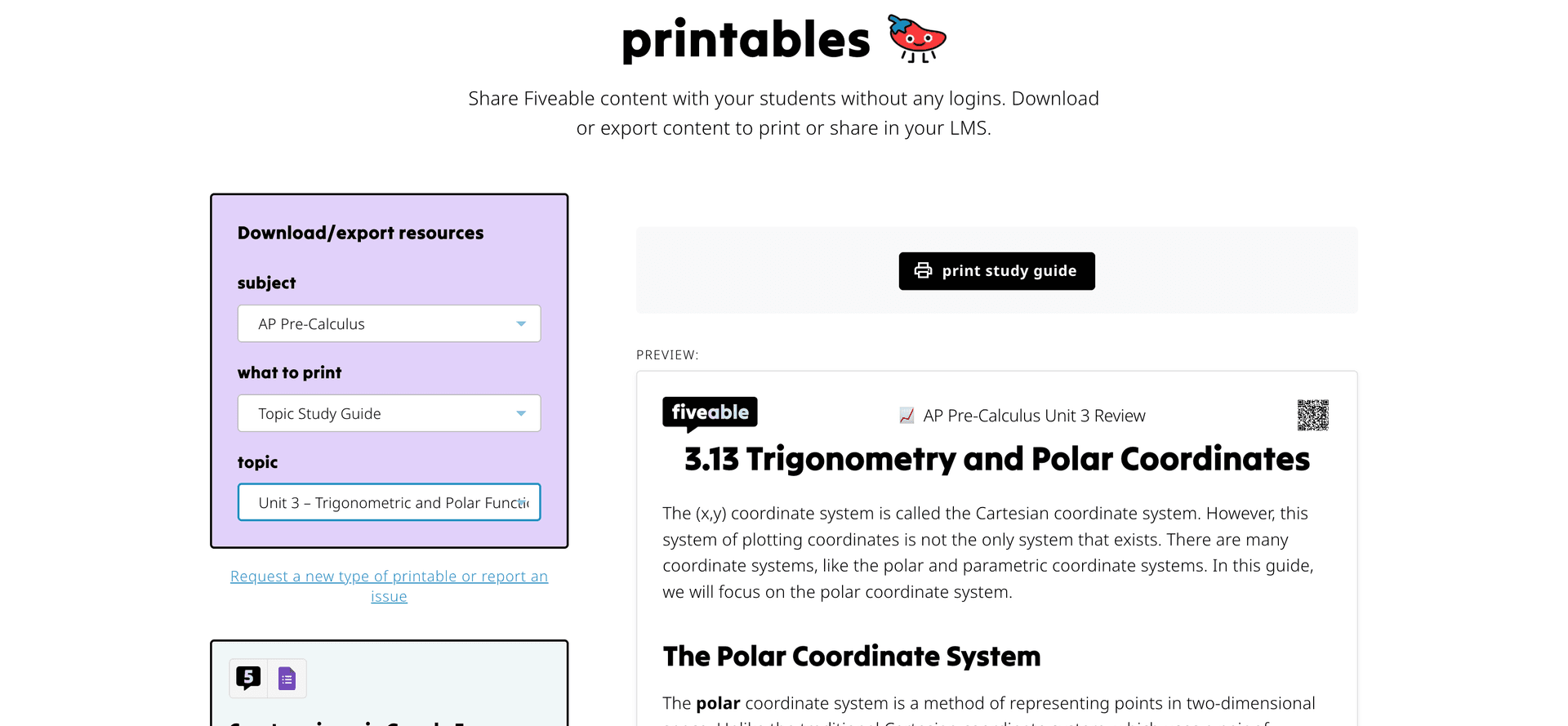 print topic study guides from printables