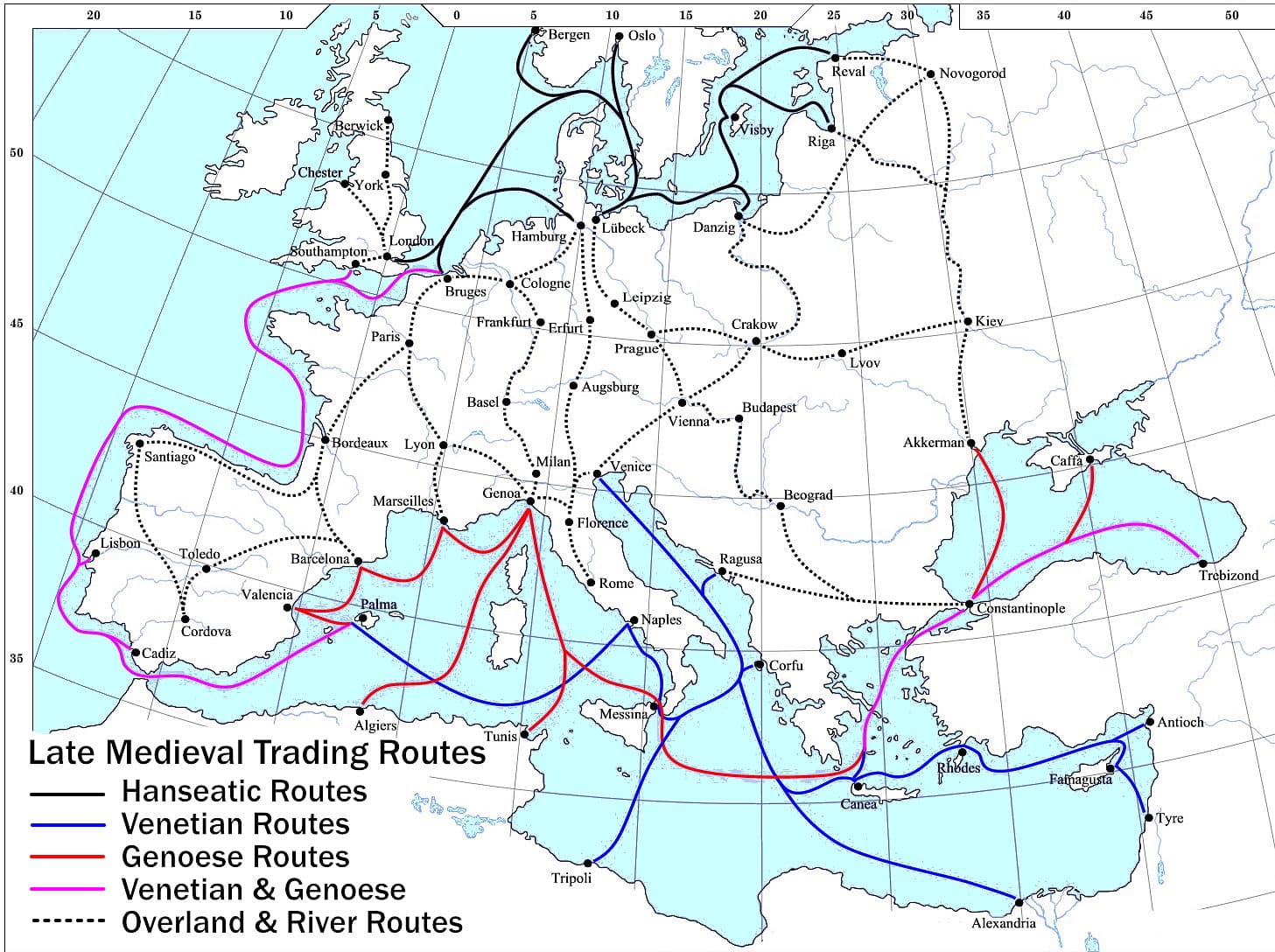 Ancient and medieval borderlands, File:Late Medieval Trade Routes.jpg - Wikimedia Commons