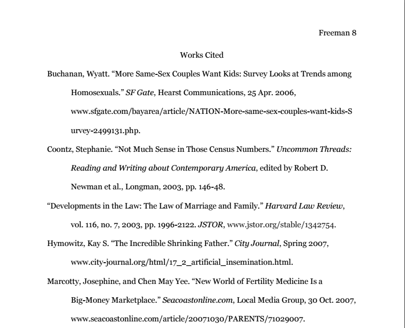 Case names in legal citation, MLA: How to Format a Works Cited Page - EnglishComposition.Org