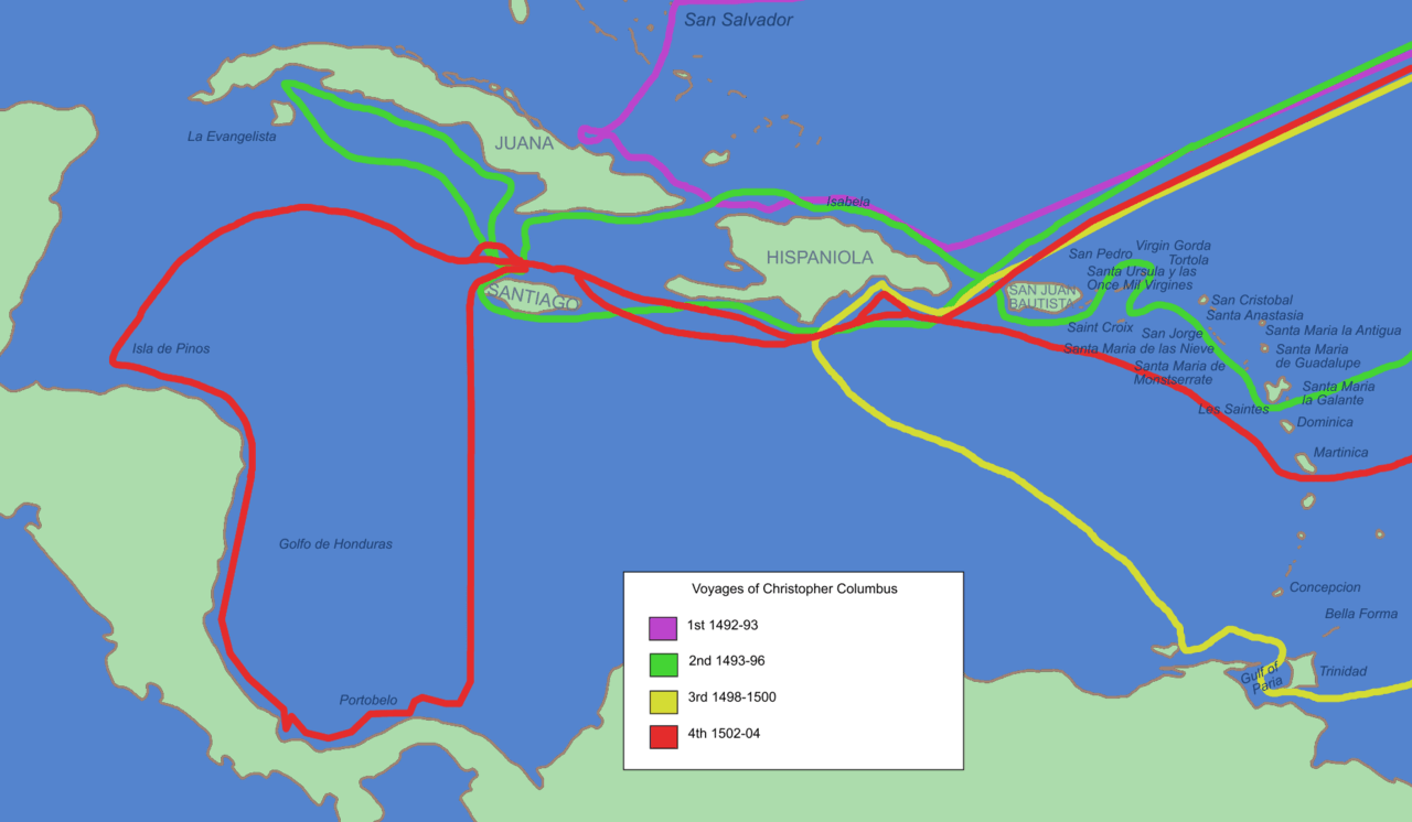 Historical context of Columbus's voyages, File:Christopher Columbus voyages.gif - Wikimedia Commons