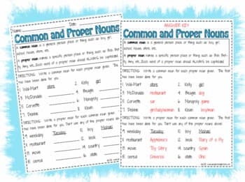 Common and Proper Nouns, Common and Proper Nouns Worksheet Activity Page by Workaholic NBCT