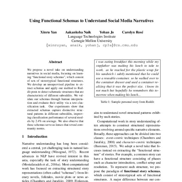 The Rise of Digital Literature and New Narrative Forms, Using Functional Schemas to Understand Social Media Narratives - ACL Anthology
