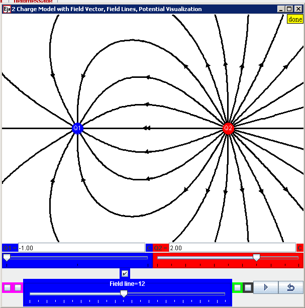 Visualizing Electric Fields, Open Source Physics @Singapore: AJC lesson with 2 charges simulation enhancements