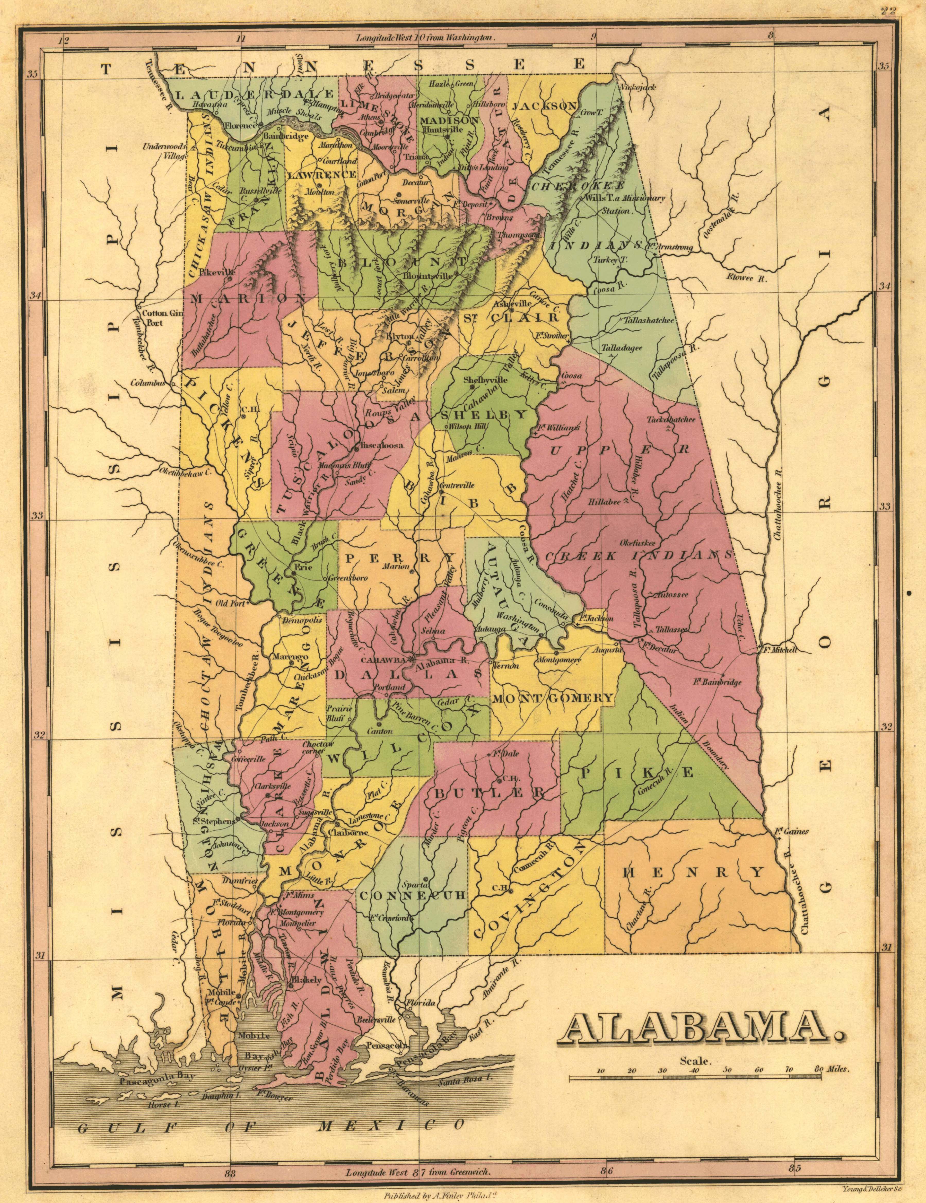 Establishment and Leadership of Alabama Territory, File:1823 Map of Alabama counties.jpeg - Wikimedia Commons