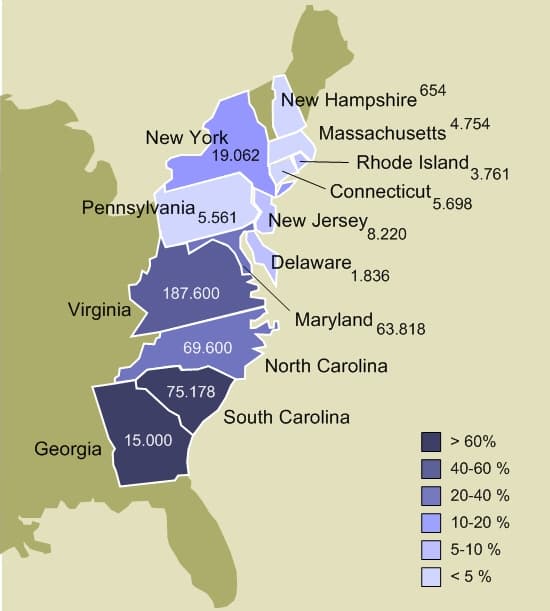 Factors in colonial American slavery, File:Slavery in the 13 colonies.jpg - Wikipedia