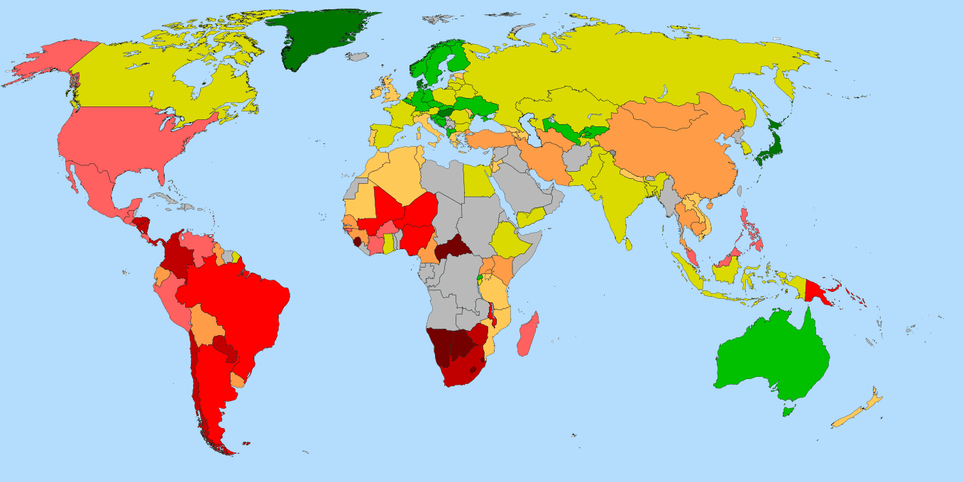 Income Distribution and Economic Well-being, File:World Map Gini coefficient.png - Wikimedia Commons