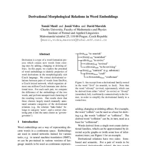 Inflectional vs derivational morphology, Derivational Morphological Relations in Word Embeddings - ACL Anthology