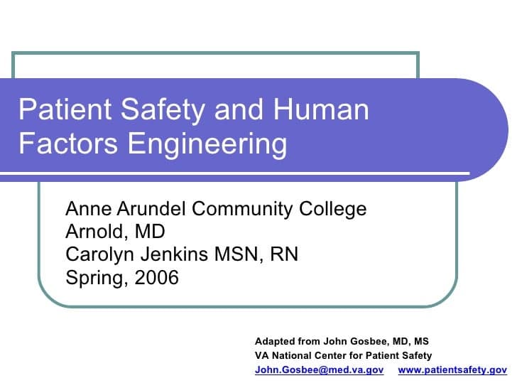 Interdisciplinary Approach and Goals, Patient Safety And Human Factors Engineering Spring2006
