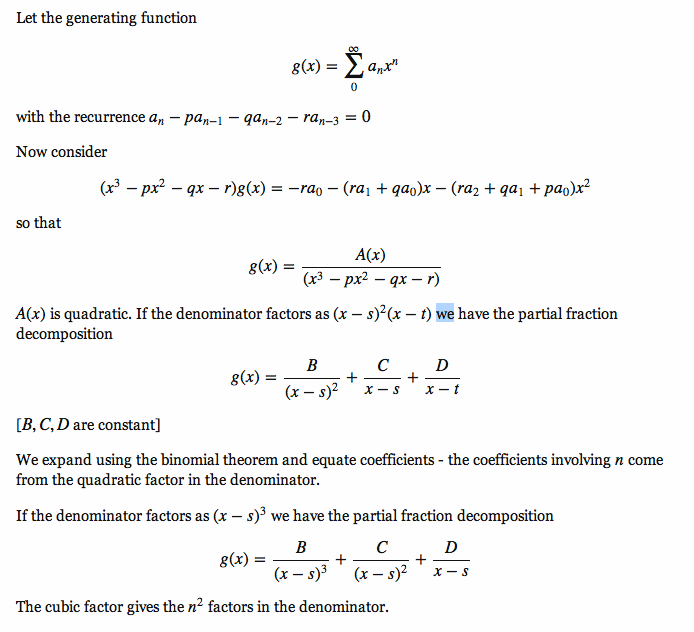 Definition and structure, Getting the closed form solution of a third order recurrence relation with constant coefficients ...