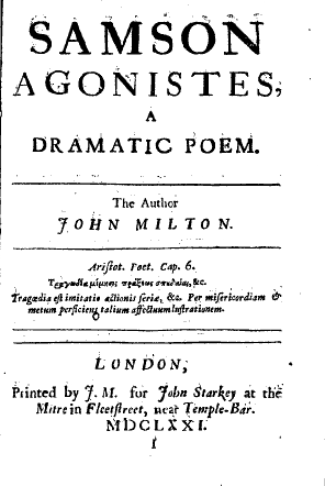 Characteristics of Martial's Epigrams, Samson Agonistes: Title Page