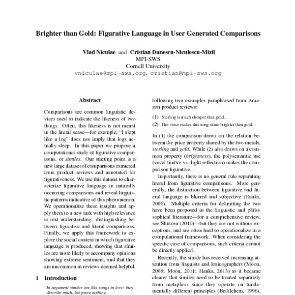 Explicit Comparisons, Brighter than Gold: Figurative Language in User Generated Comparisons - ACL Anthology