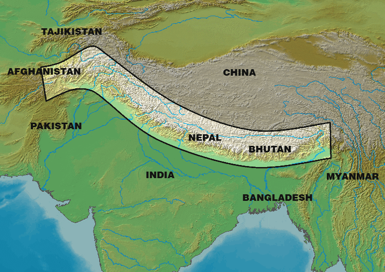 Mountain Ranges and Plains, File:Himalayas Map.png - Wikimedia Commons