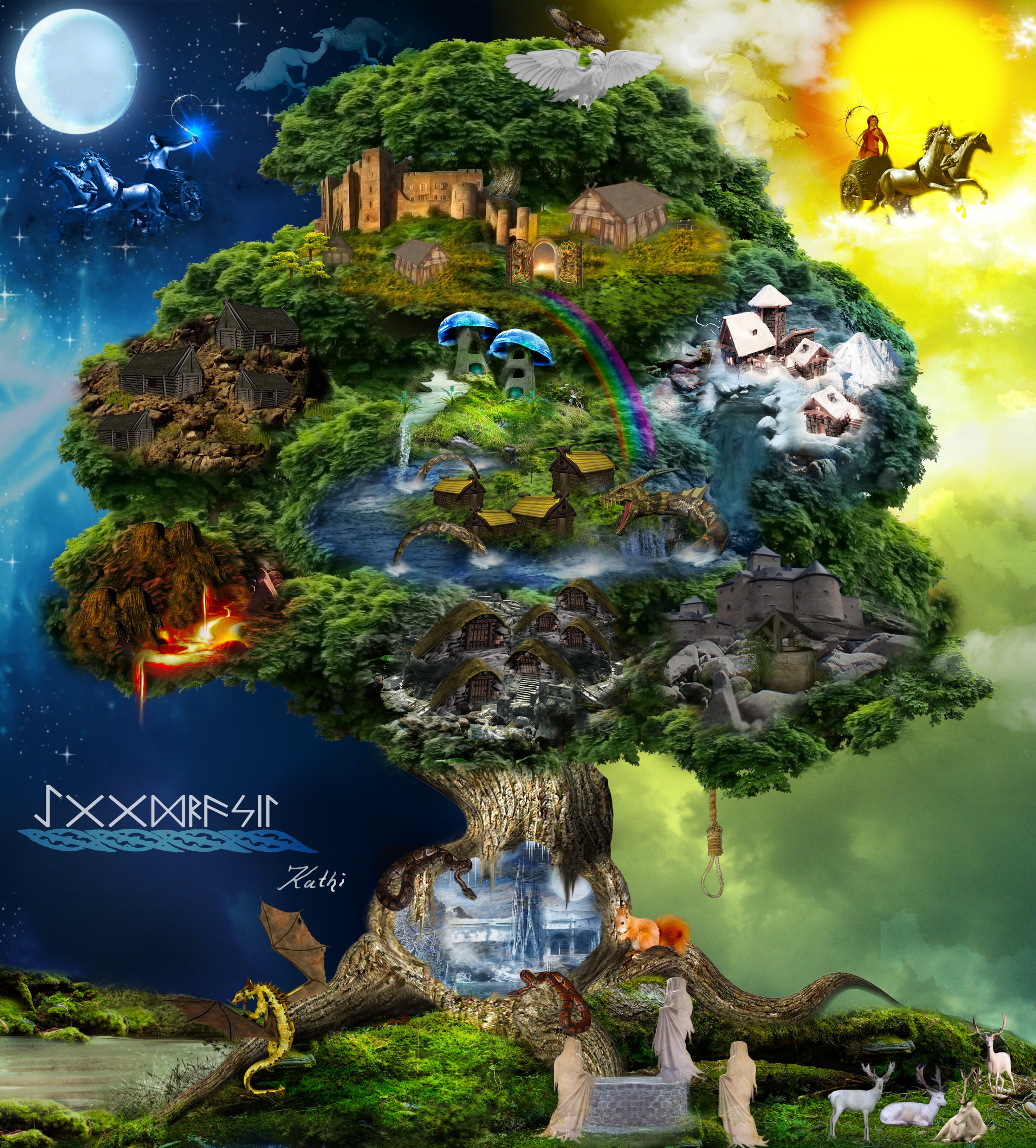 Norse cosmology, The Legend of Yggdrasil by Kathamausl on DeviantArt