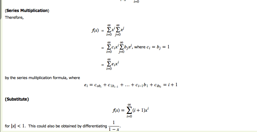 Operations on power series, Power series of a function with multiplication - Mathematics Stack Exchange