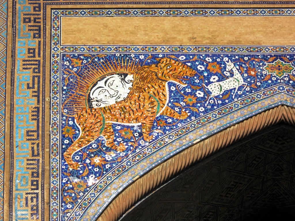 Pre-Islamic influences, Sher Dor Medressa | Mosaic representations of a lion and a d… | Flickr