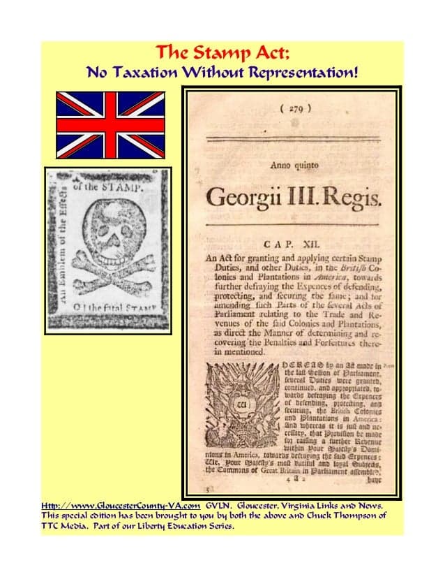 Purpose and impact of Stamp Act, The Stamp Act - No Taxation Without Representation