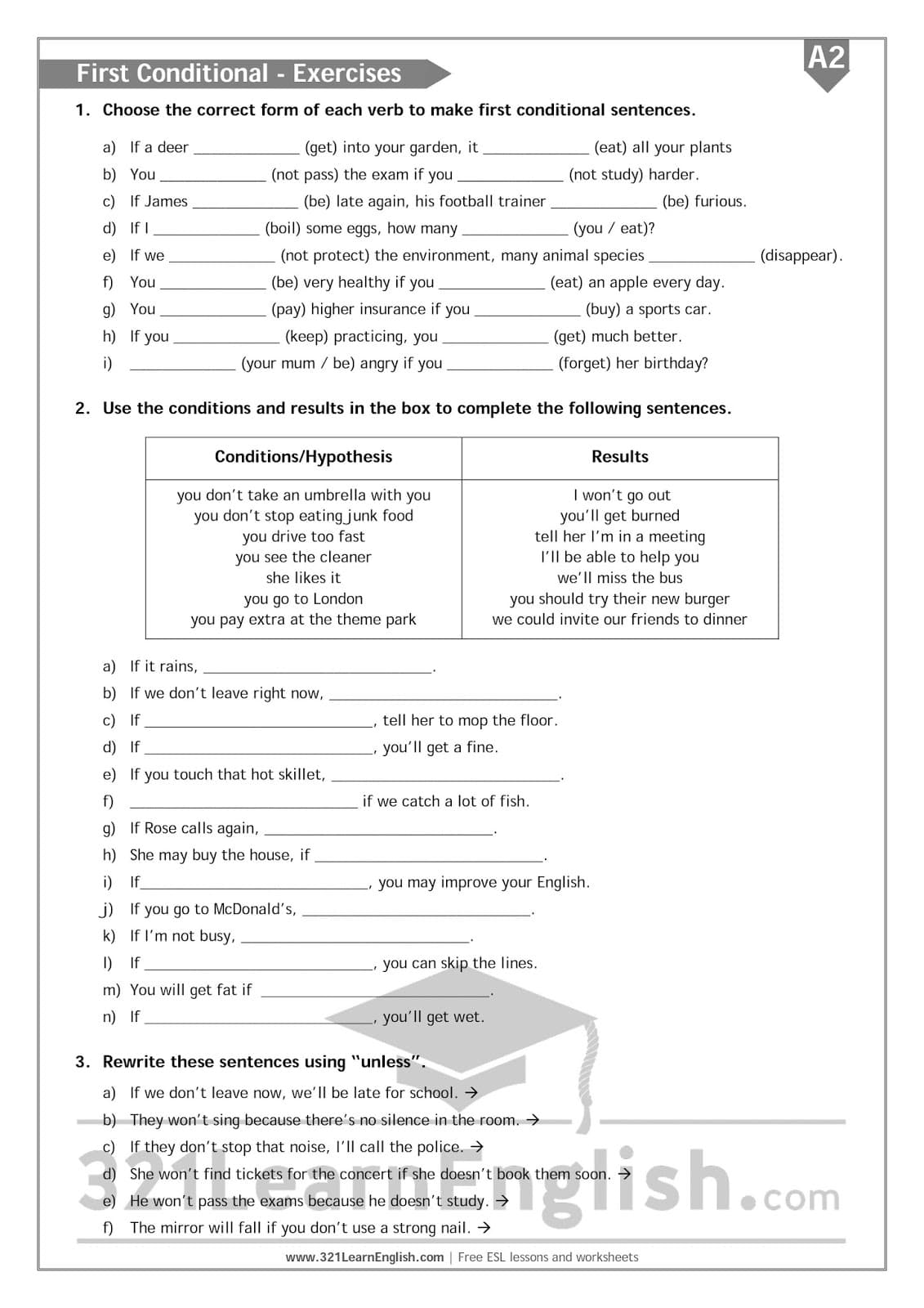 Zero and First Conditionals, 321 Learn English.com: Grammar: First Conditional (Level: A2)