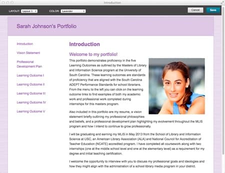 Showcasing Skills and Potential, Sample Blackboard Portfolio Layouts
