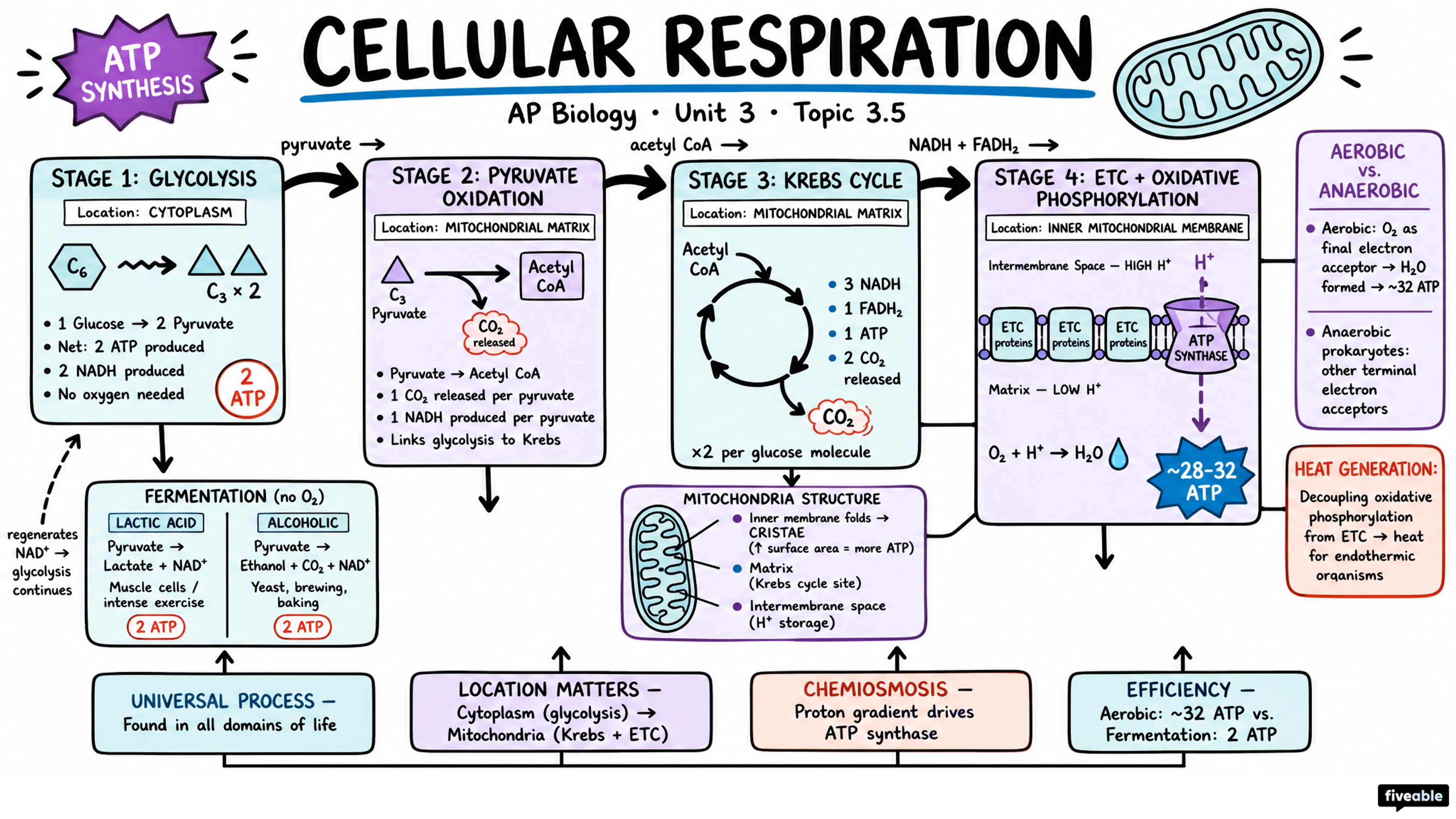 3.5 Cellular Respiration - AP Biology - Unit 3 visual cheatsheet