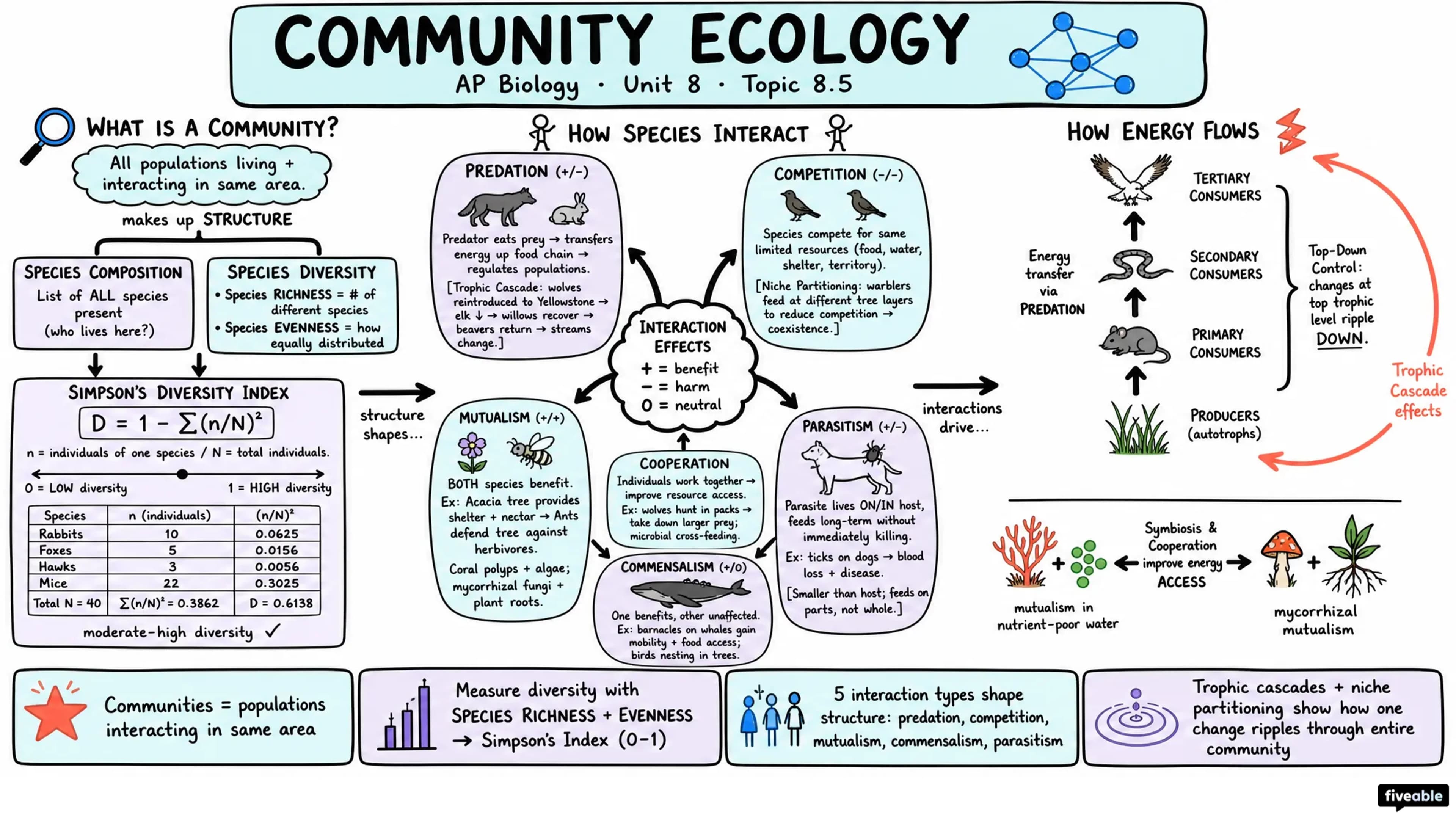 8.5 Community Ecology - AP Biology - Unit 8 visual cheatsheet