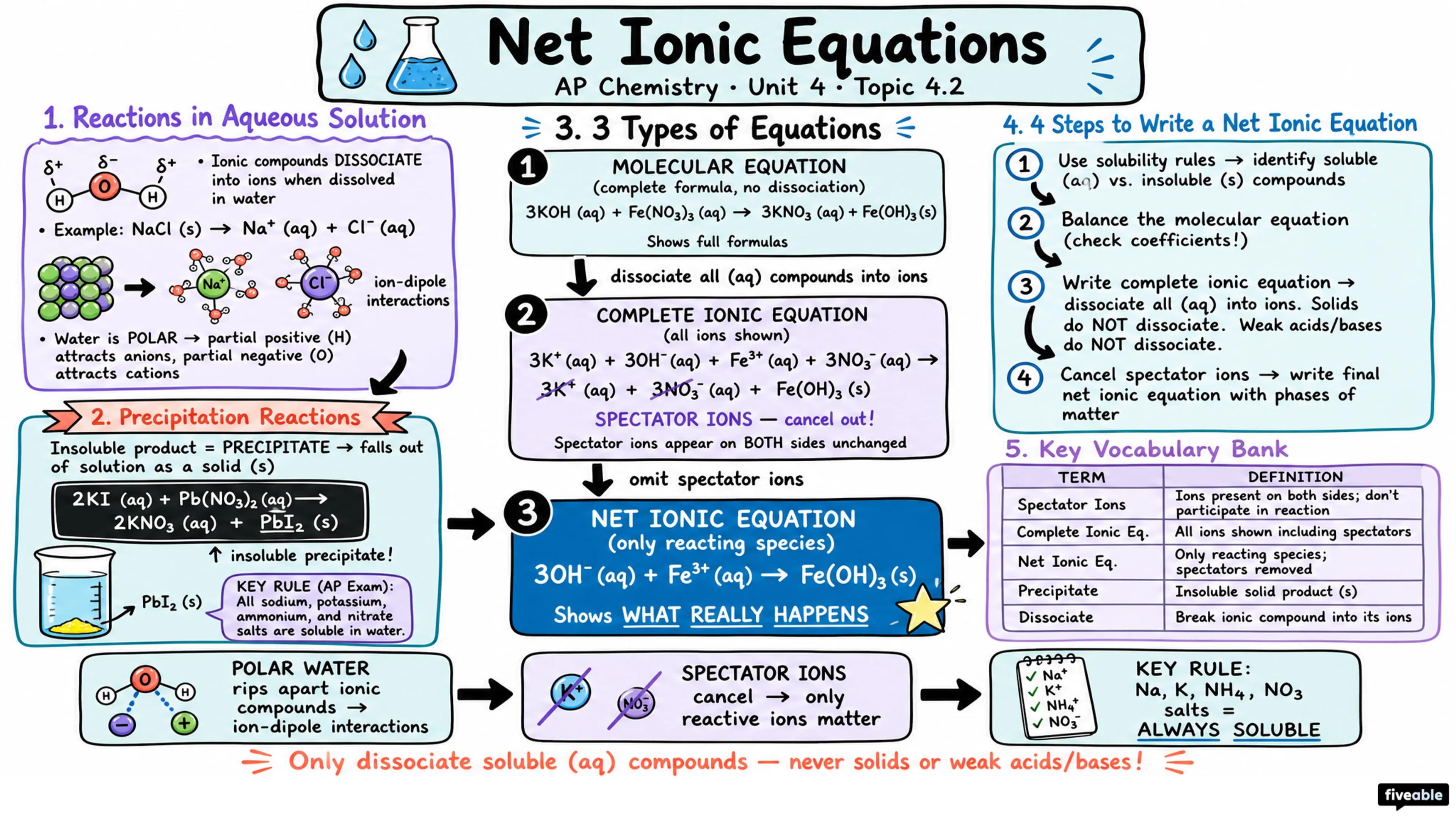 4.2 Net Ionic Equations - AP Chemistry - Unit 4 visual cheatsheet