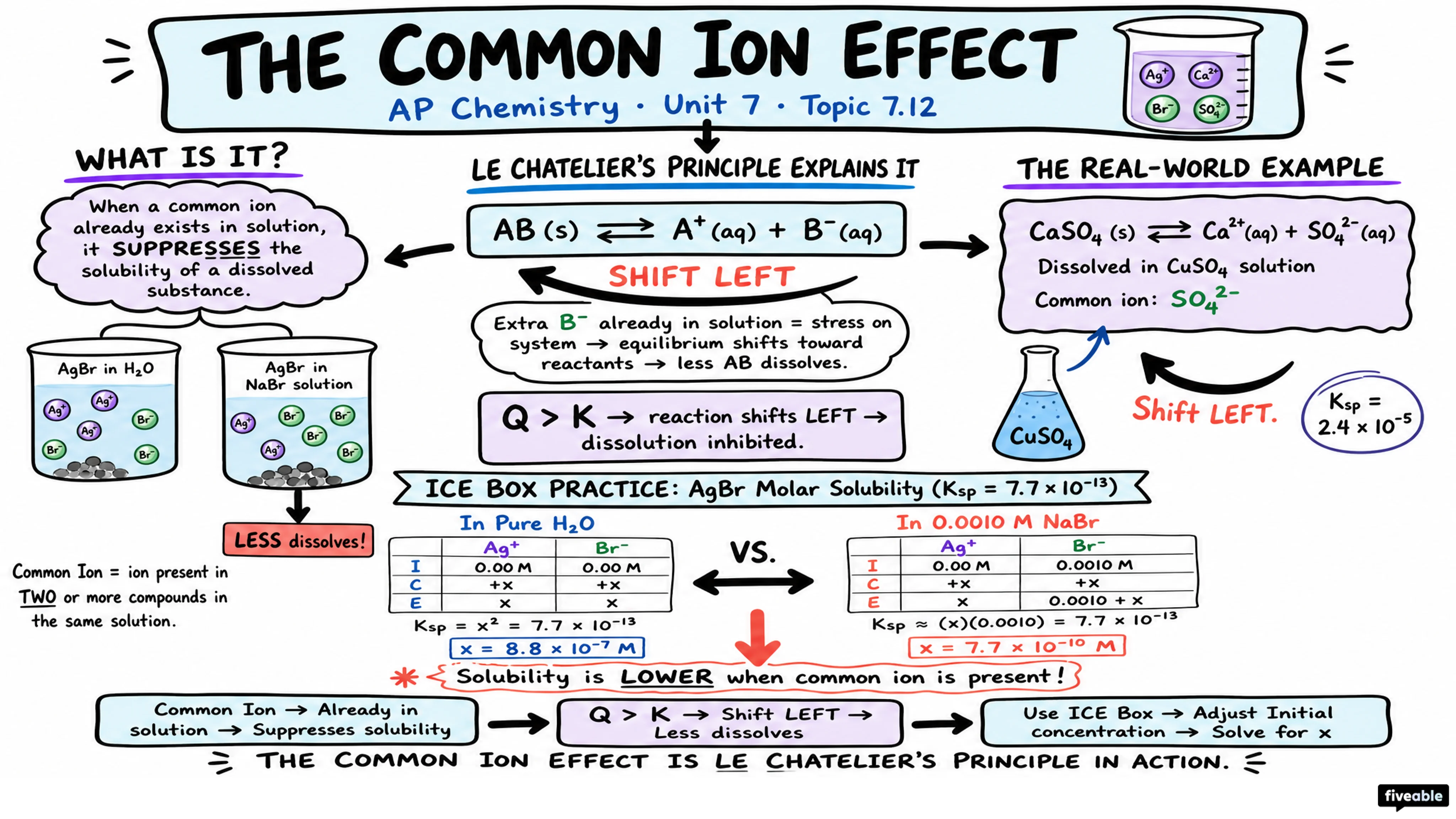 7.12 Common Ion Effect - AP Chemistry - Unit 7 visual cheatsheet