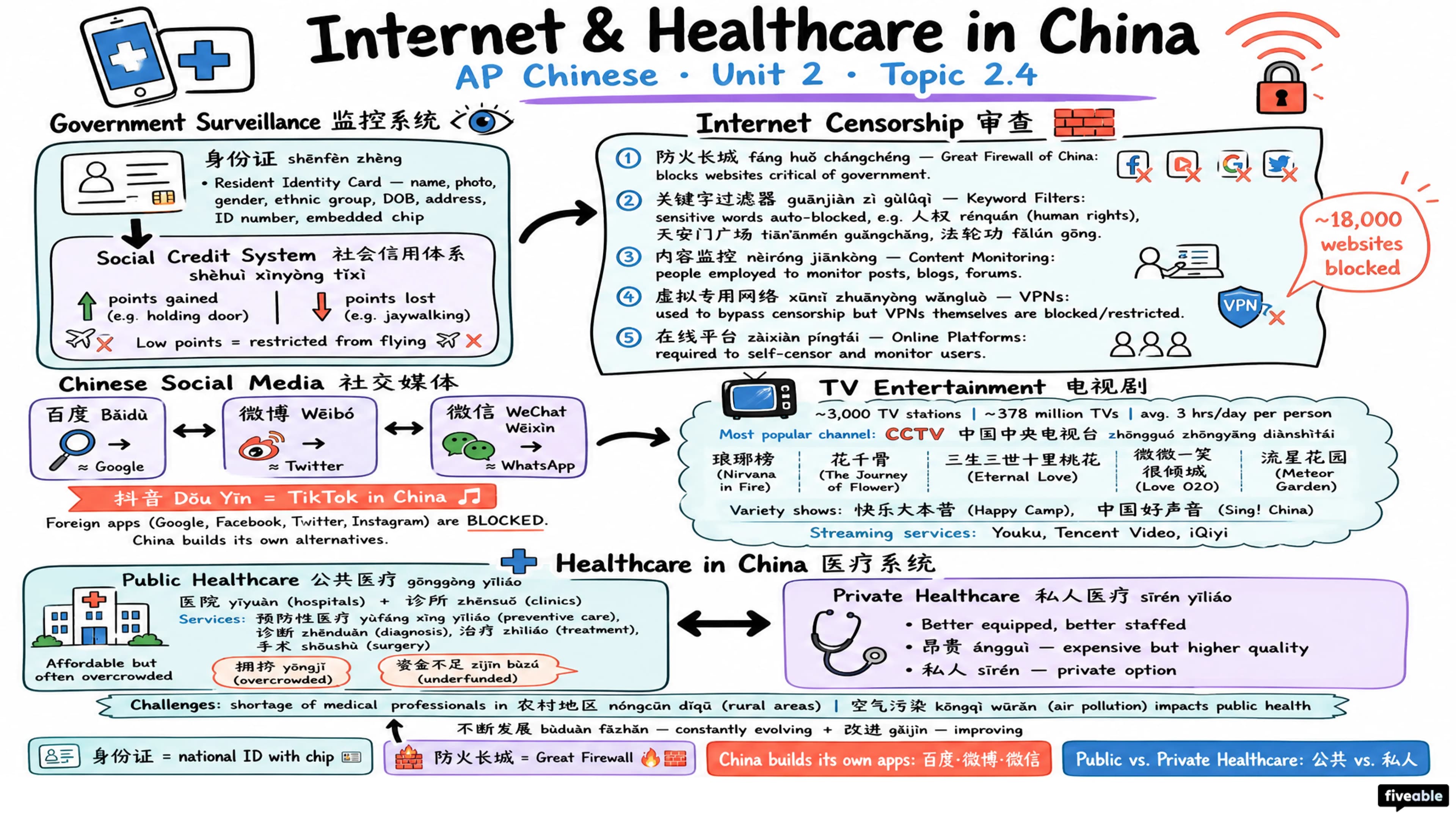 2.4 Internet and Healthcare in China - AP Chinese - Unit 2 visual cheatsheet