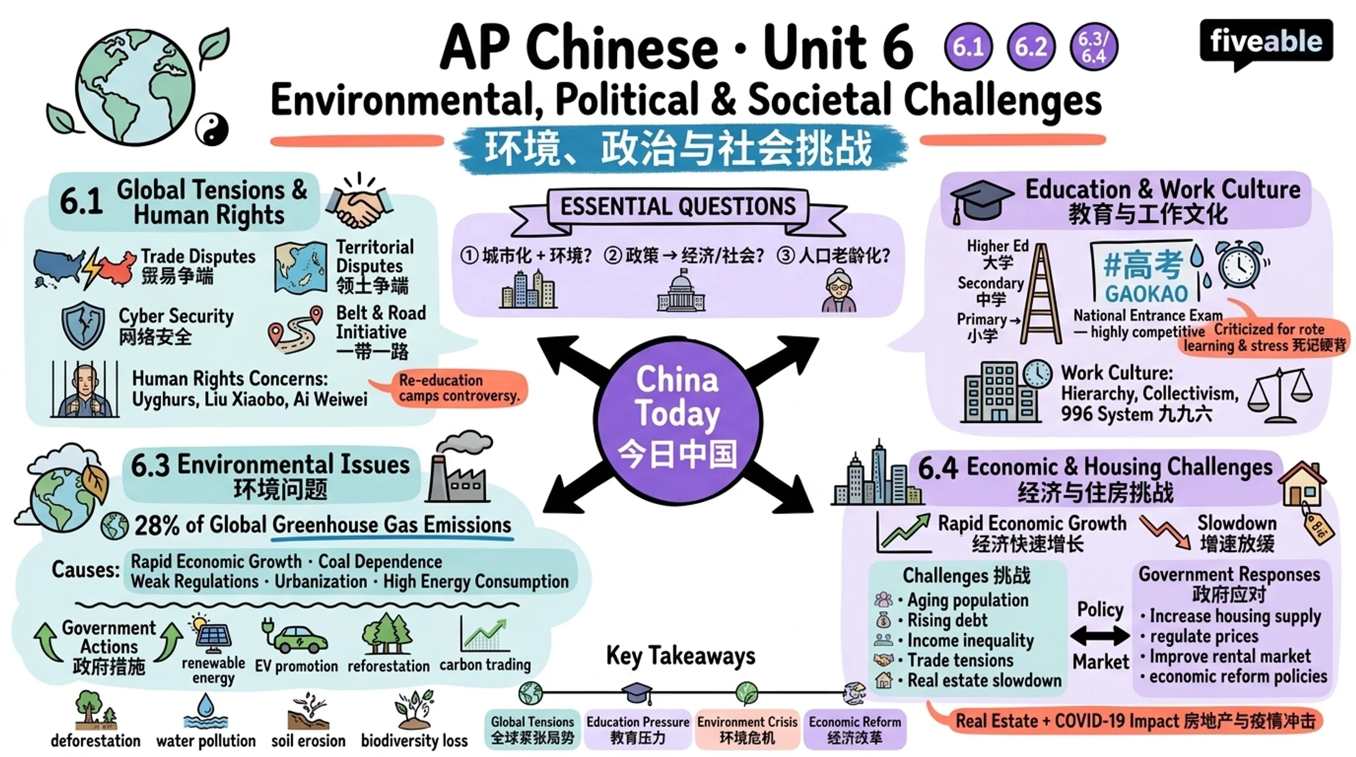 Unit 6 Overview: Environmental, Political, and Societal Challenges - AP Chinese - Unit 6 visual cheatsheet