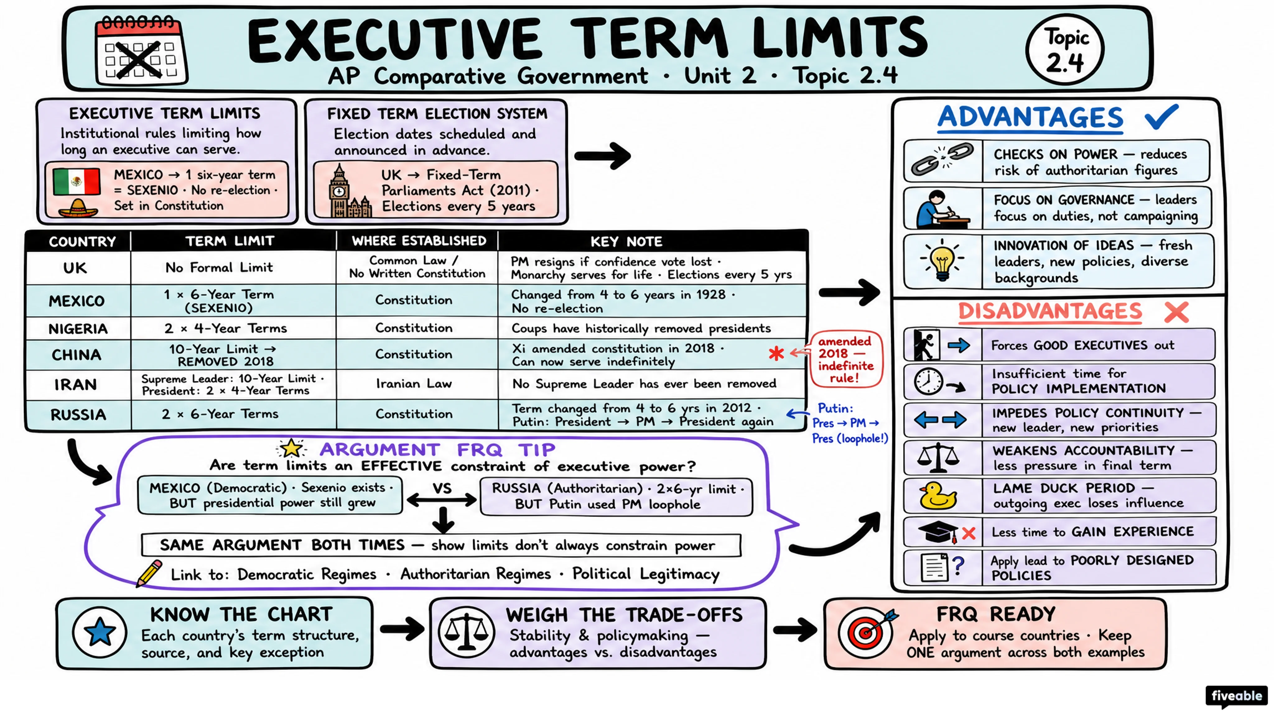 2.4 Executive Term Limits - AP Comparative Government - Unit 2 visual cheatsheet