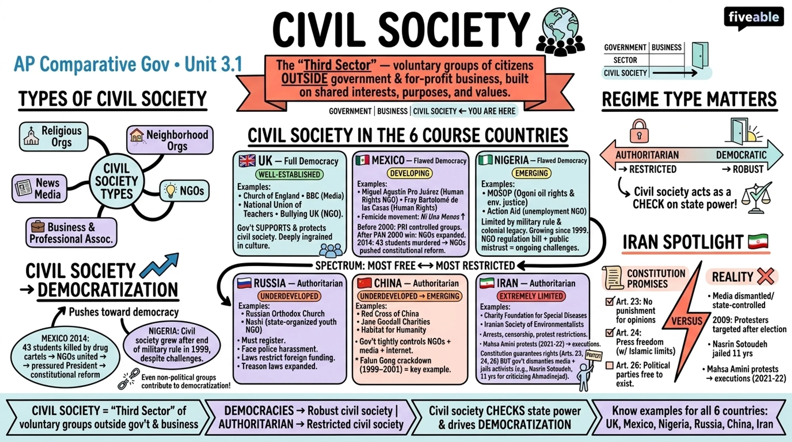 3.1 Civil Society - AP Comparative Government - Unit 3 visual cheatsheet