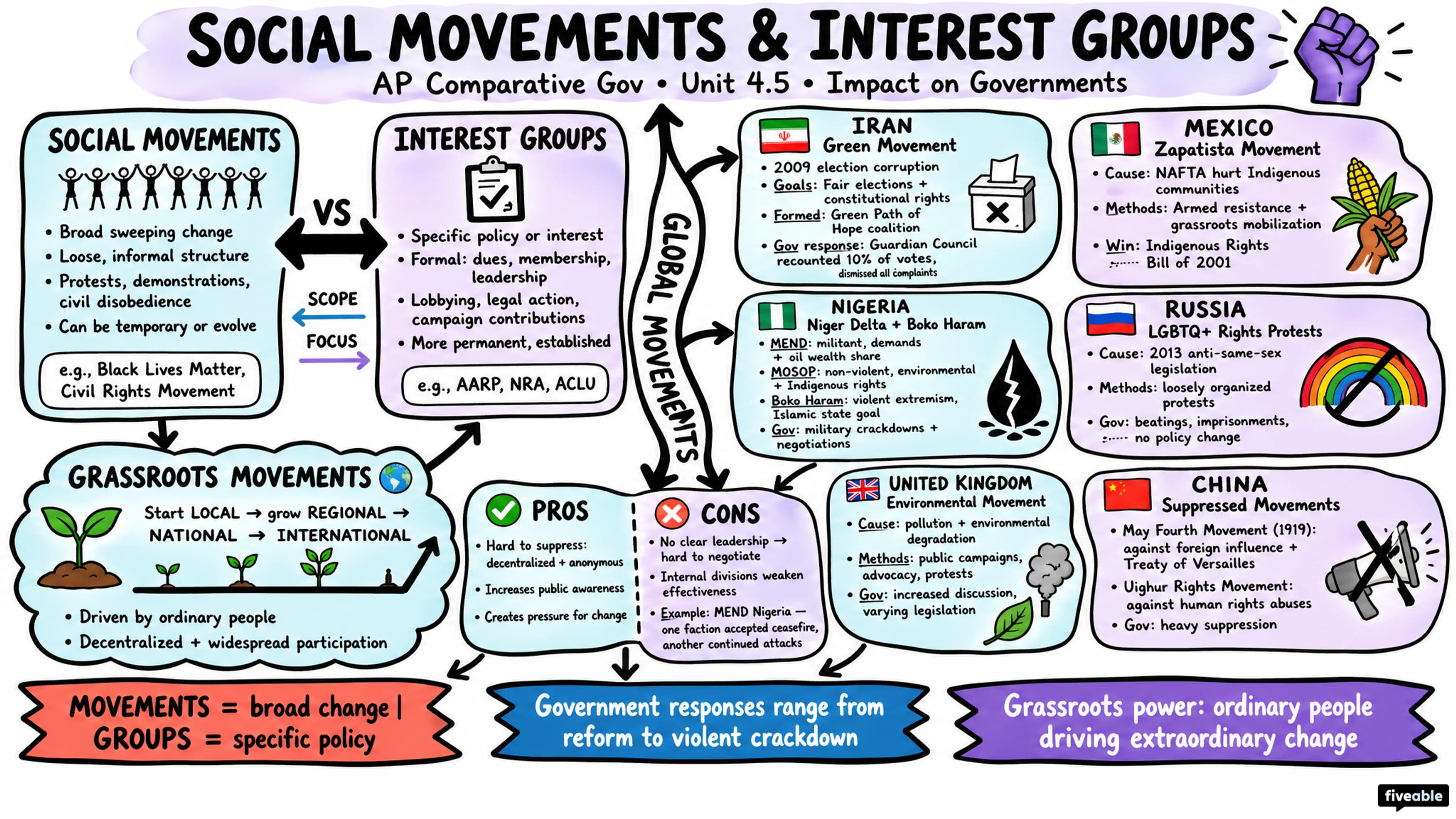 4.5 Impact of Social Movement and Interest Groups on Governments - AP Comparative Government - Unit 4 visual cheatsheet