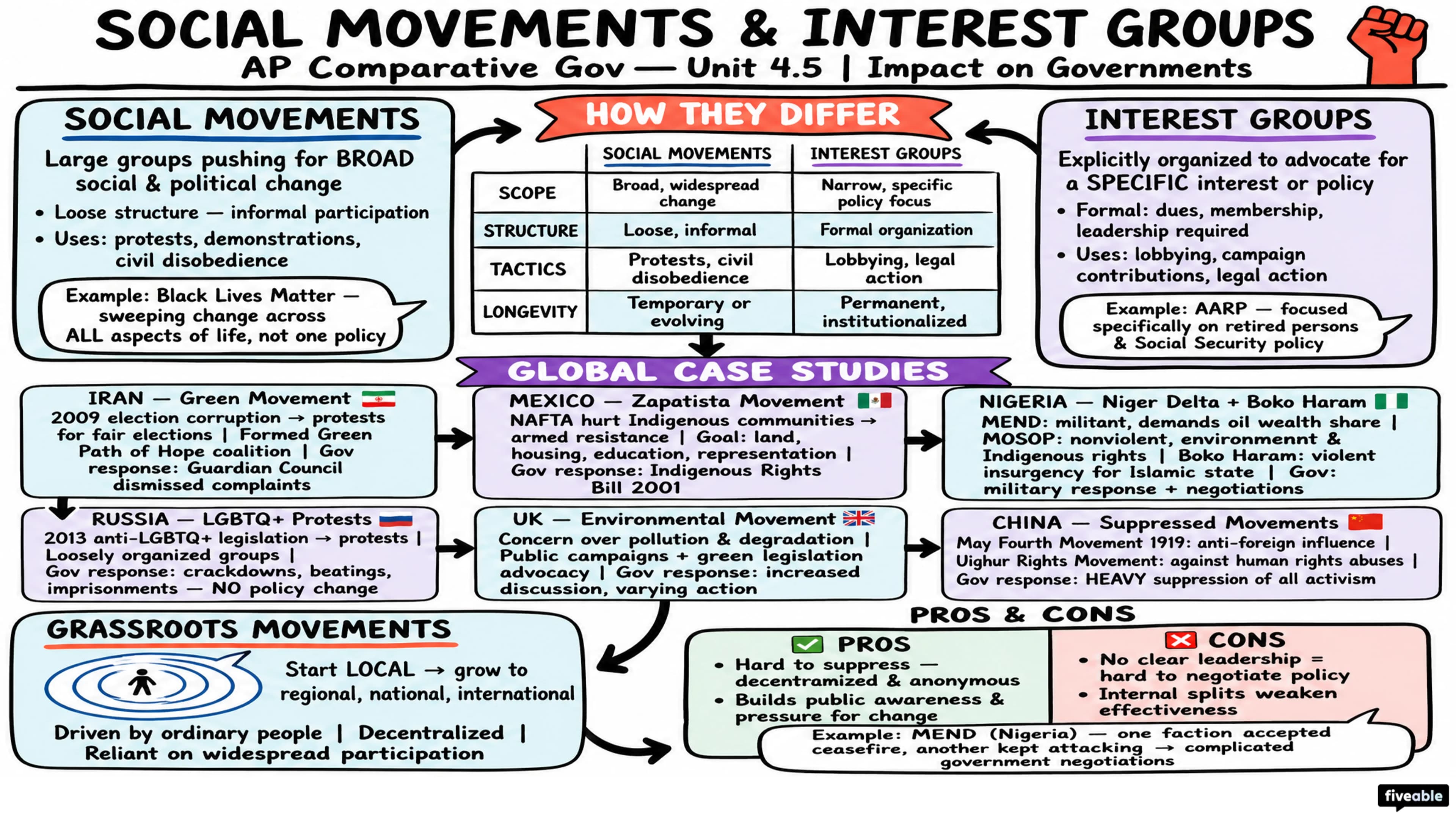 4.5 Impact of Social Movement and Interest Groups on Governments - AP Comparative Government - Unit 4 visual cheatsheet