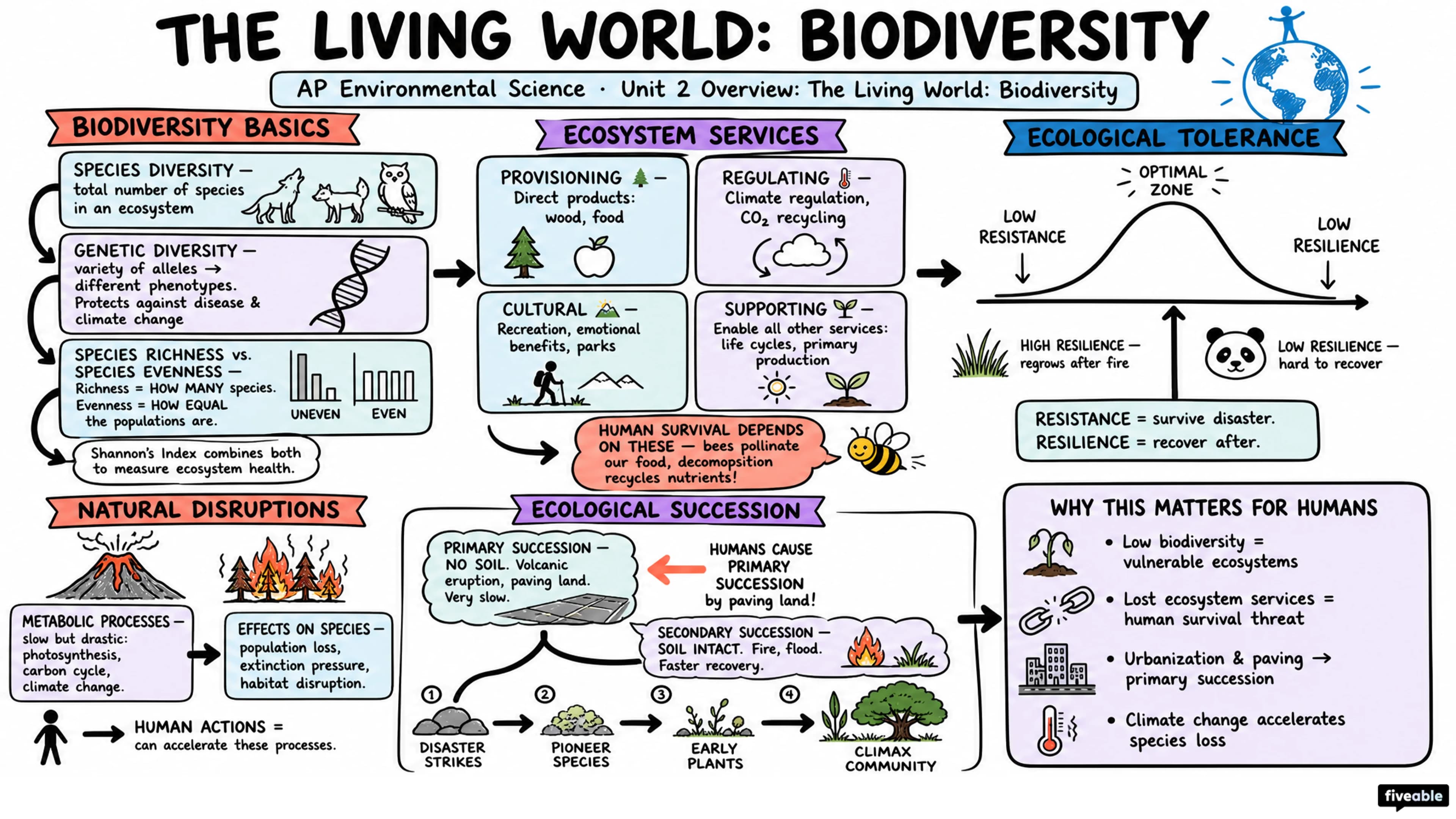 Unit 2 Overview: The Living World: Biodiversity - AP Environmental Science - Unit 2 visual cheatsheet
