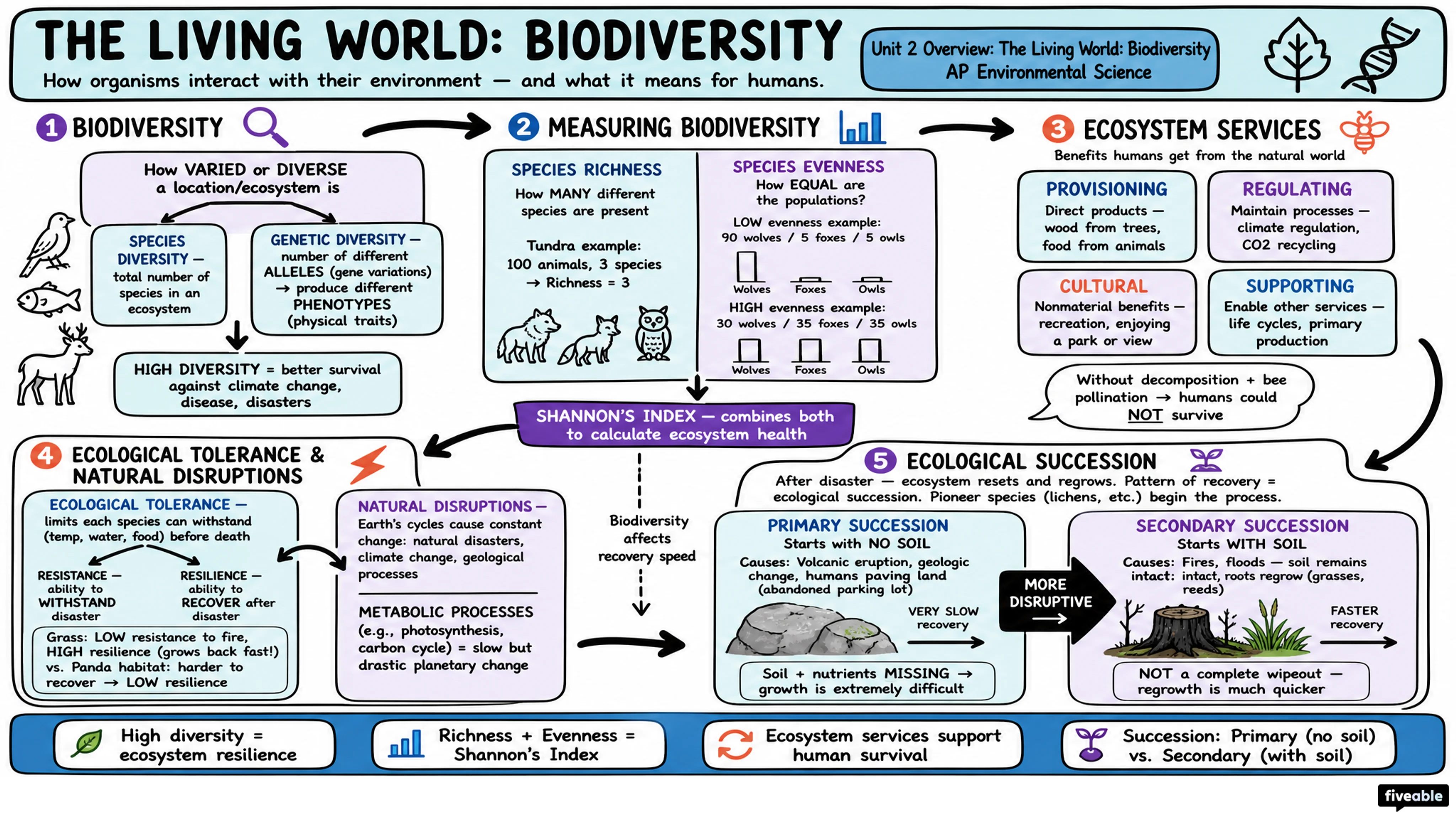 Unit 2 Overview: The Living World: Biodiversity - AP Environmental Science - Unit 2 visual cheatsheet