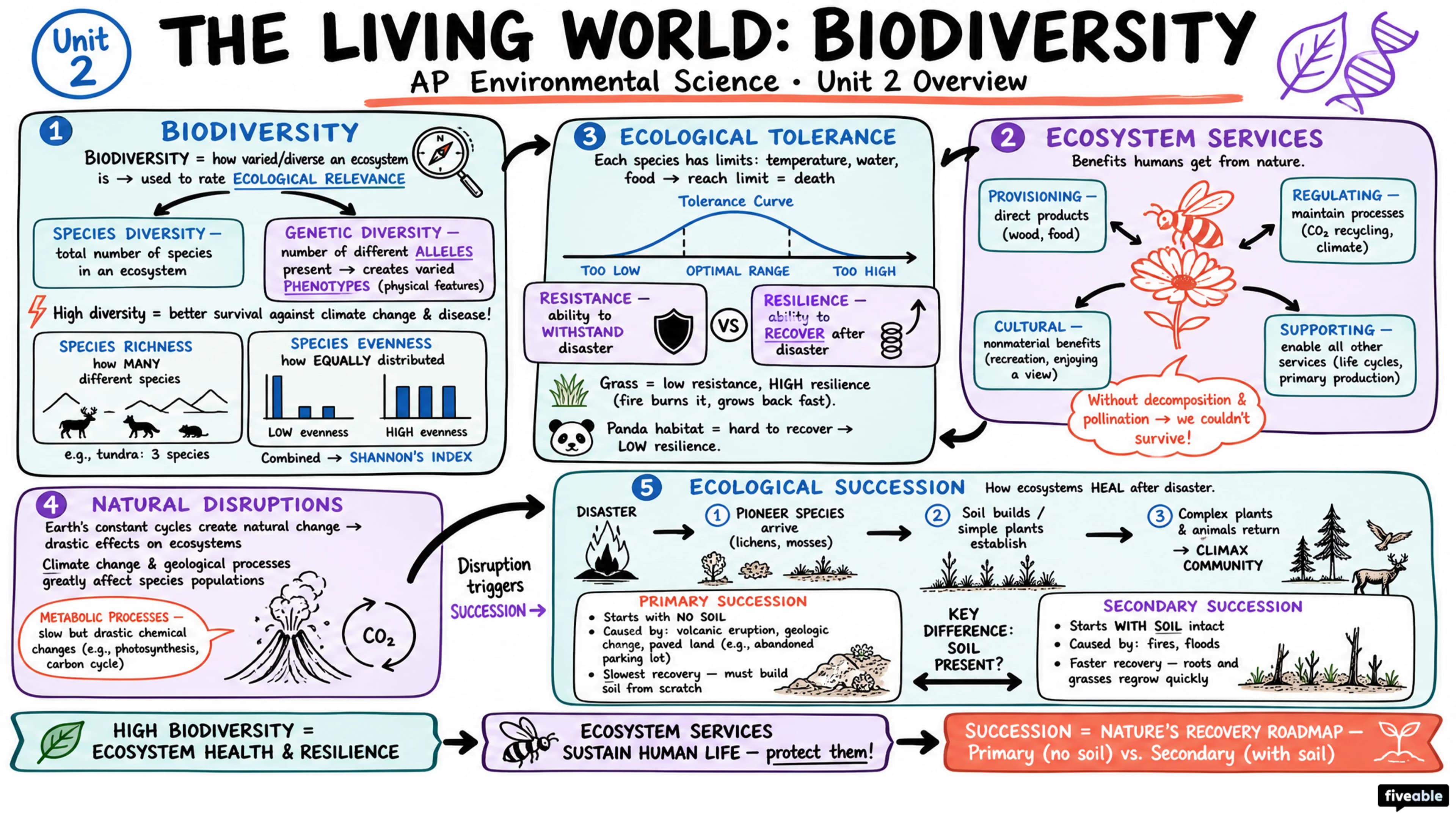 Unit 2 Overview: The Living World: Biodiversity - AP Environmental Science - Unit 2 visual cheatsheet