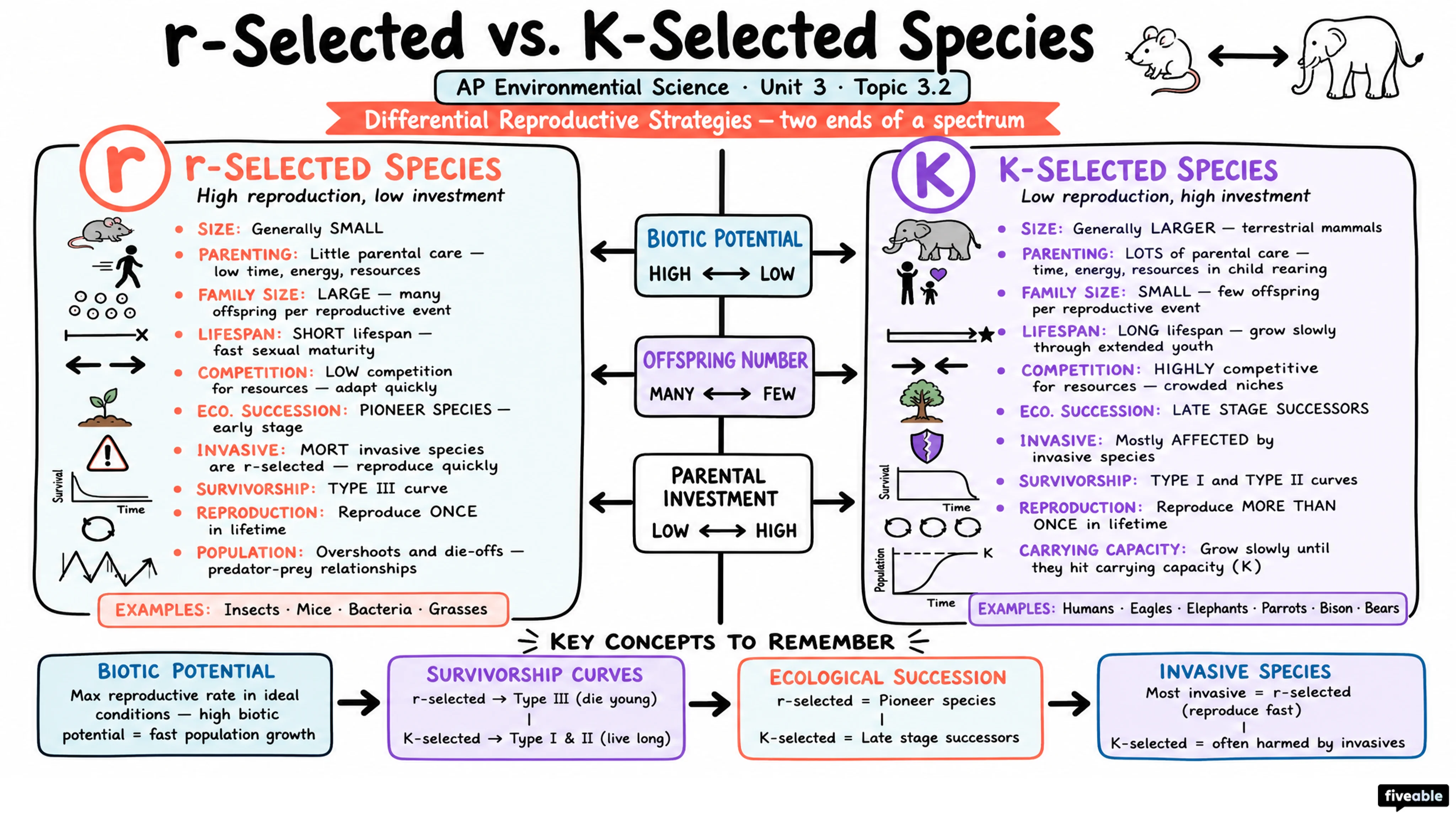 3.2 K-Selected r-Selected Species - AP Environmental Science - Unit 3 visual cheatsheet