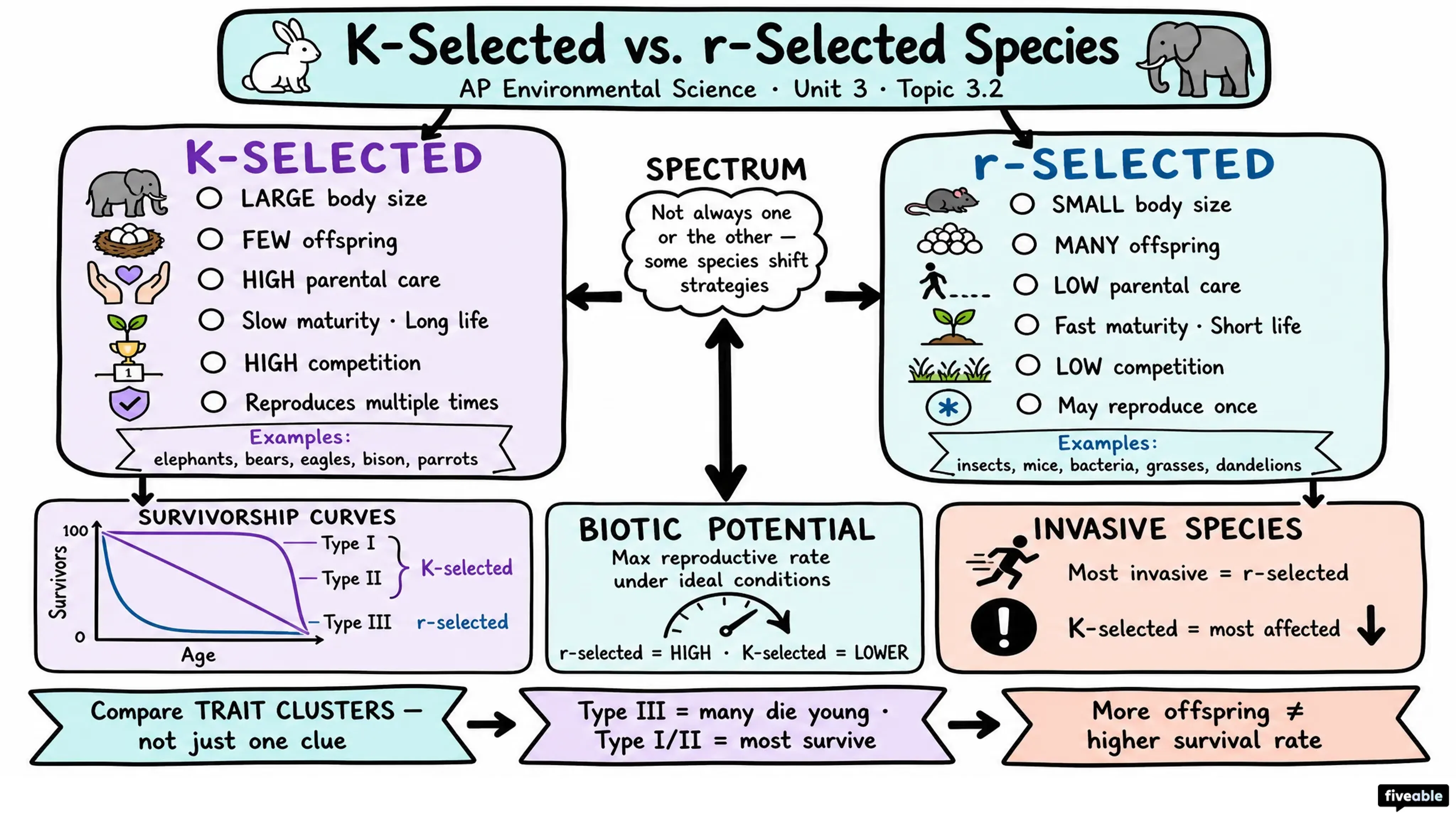3.2 K-Selected r-Selected Species - AP Environmental Science - Unit 3 visual cheatsheet