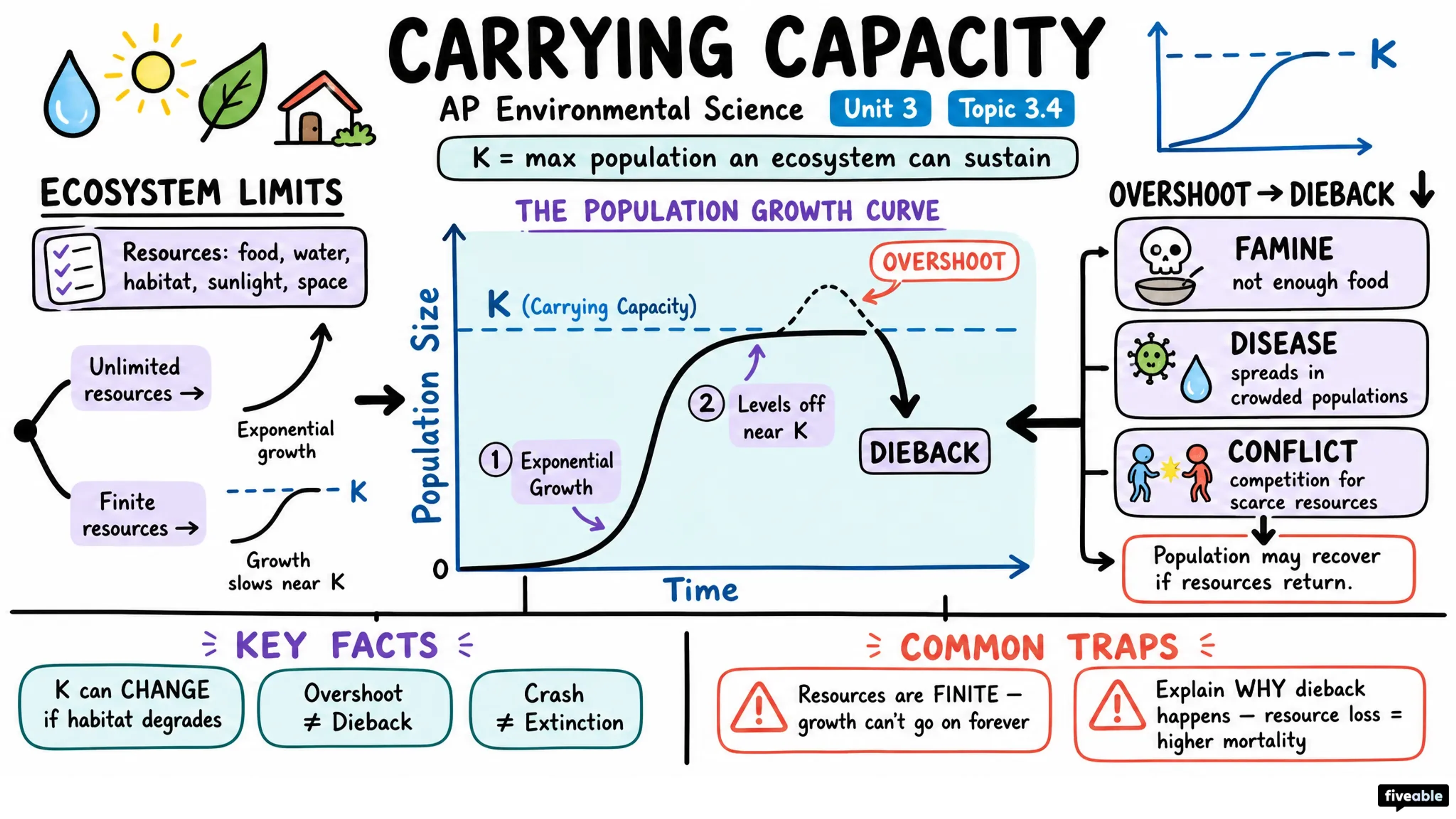 3.4 Carrying Capacity - AP Environmental Science - Unit 3 visual cheatsheet