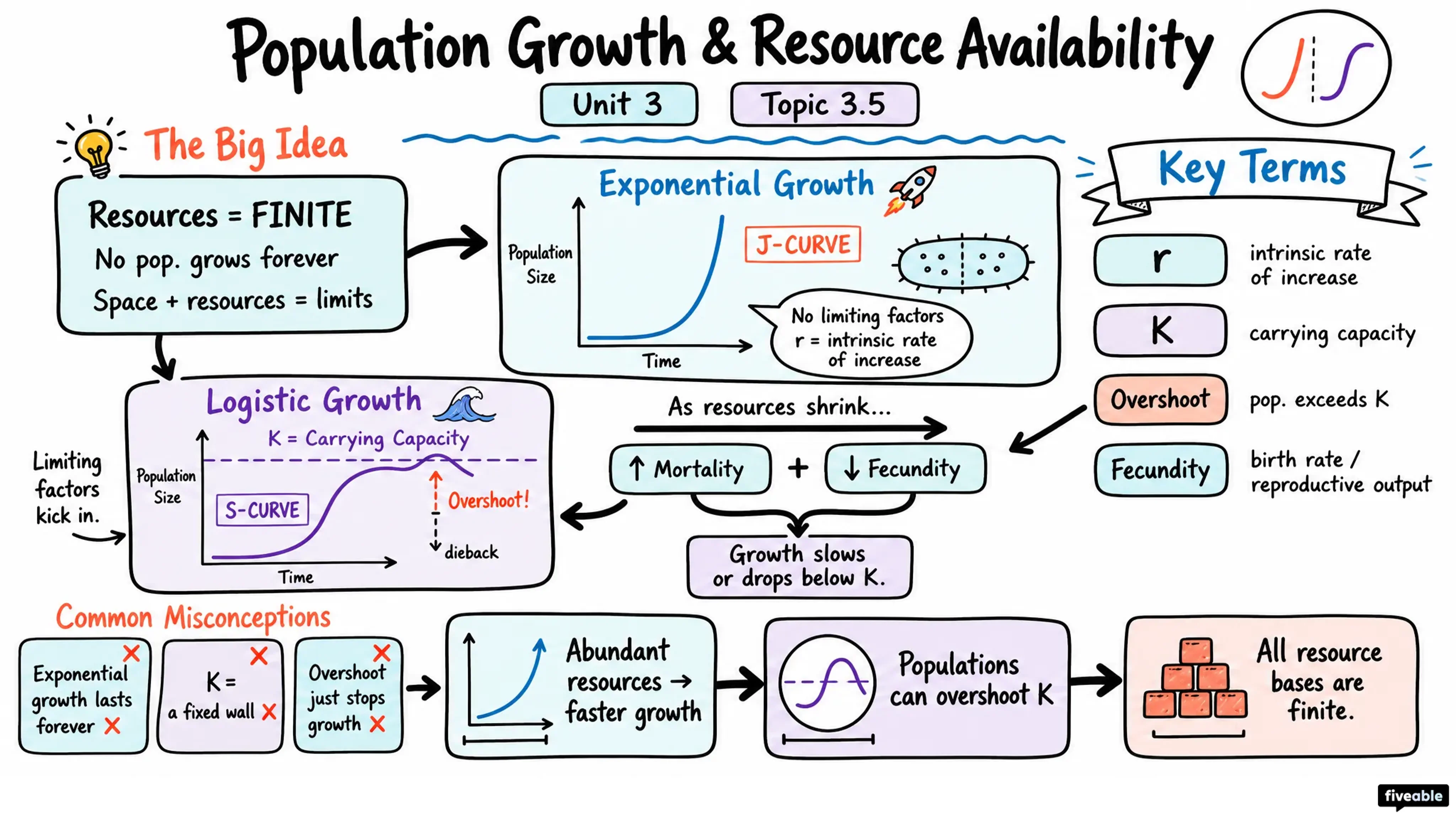 3.5 Population Growth and Resource Availability - AP Environmental Science - Unit 3 visual cheatsheet