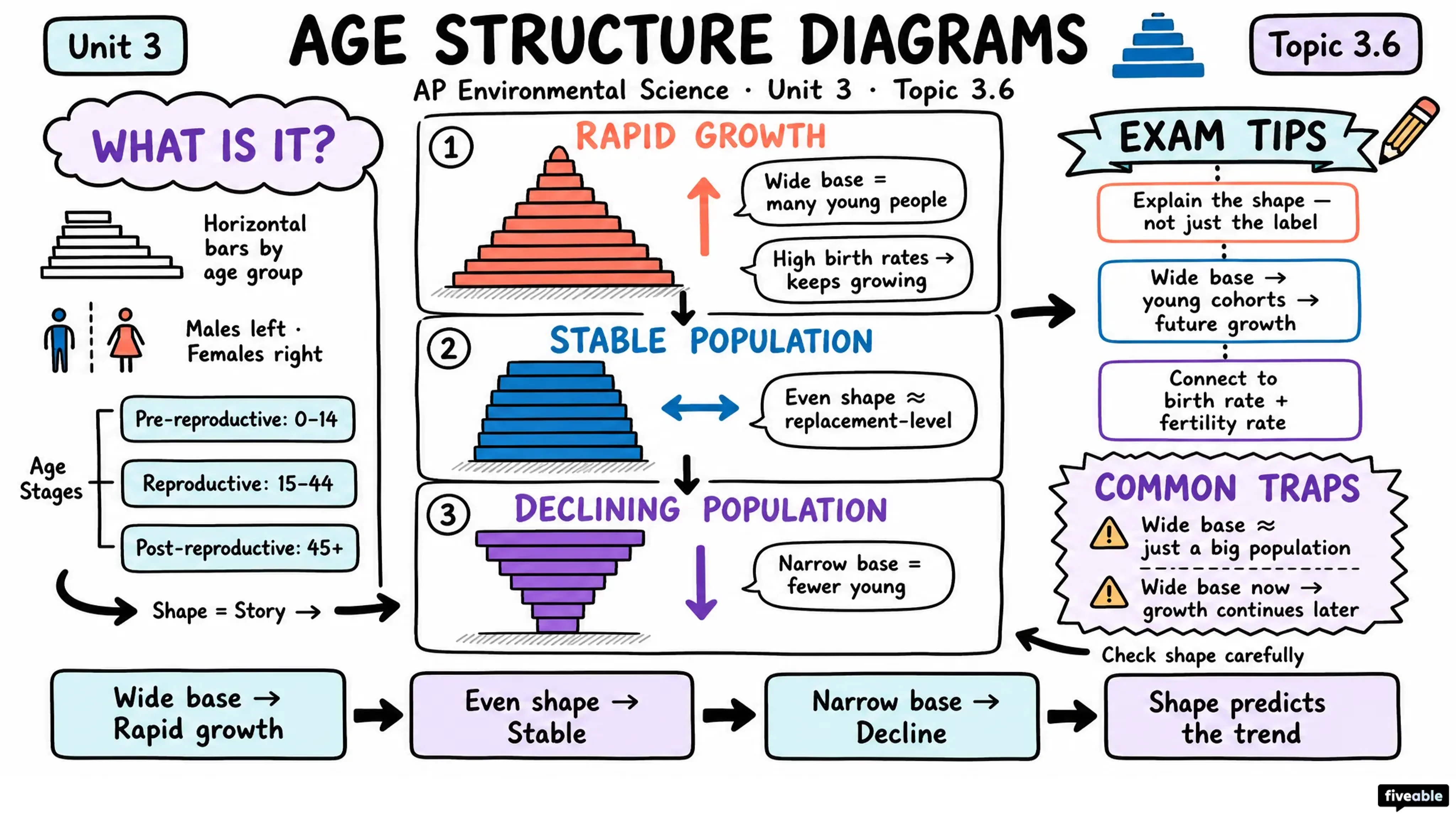3.6 Age Structure Diagrams - AP Environmental Science - Unit 3 visual cheatsheet