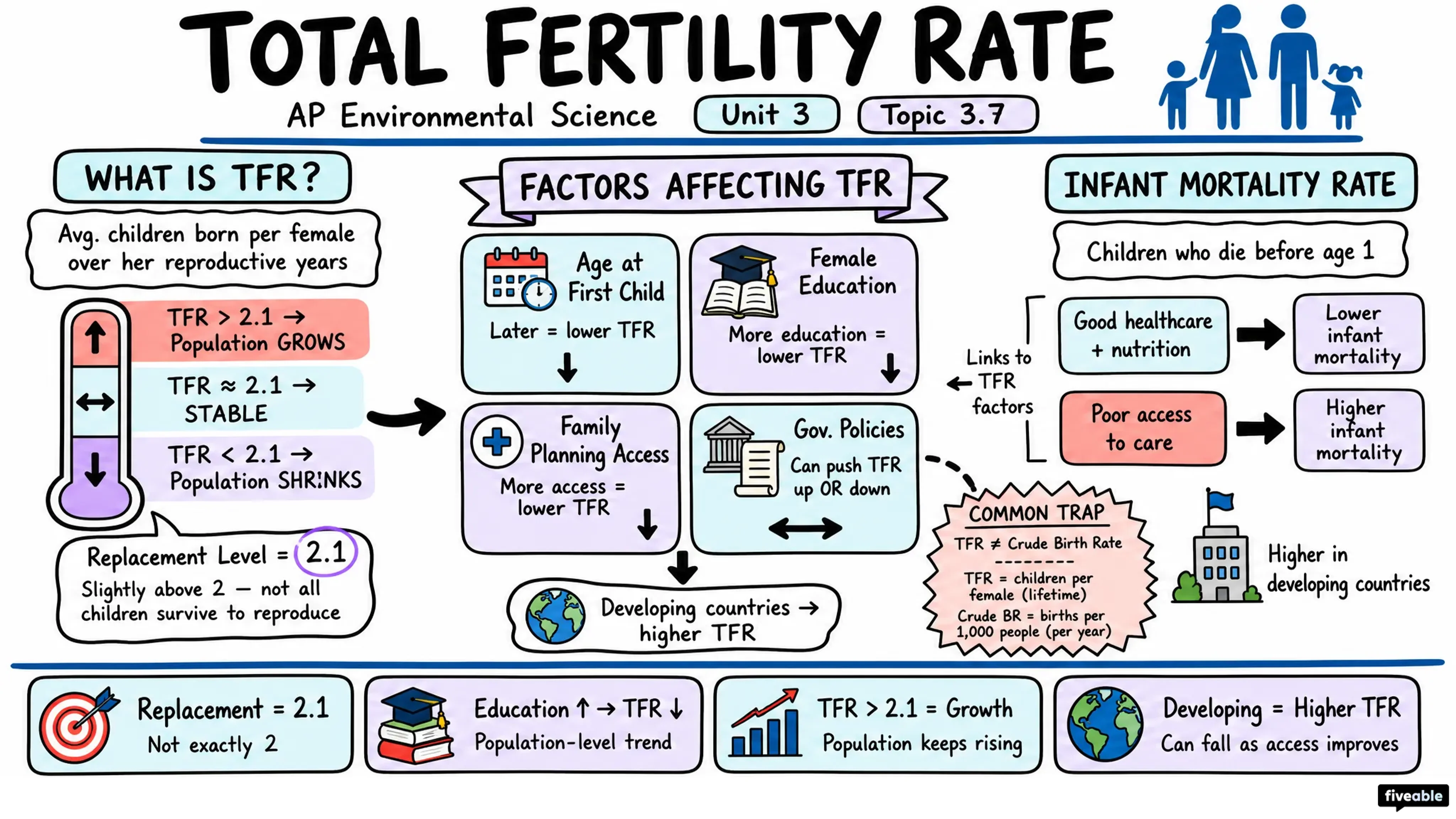 3.7 Total Fertility Rate - AP Environmental Science - Unit 3 visual cheatsheet